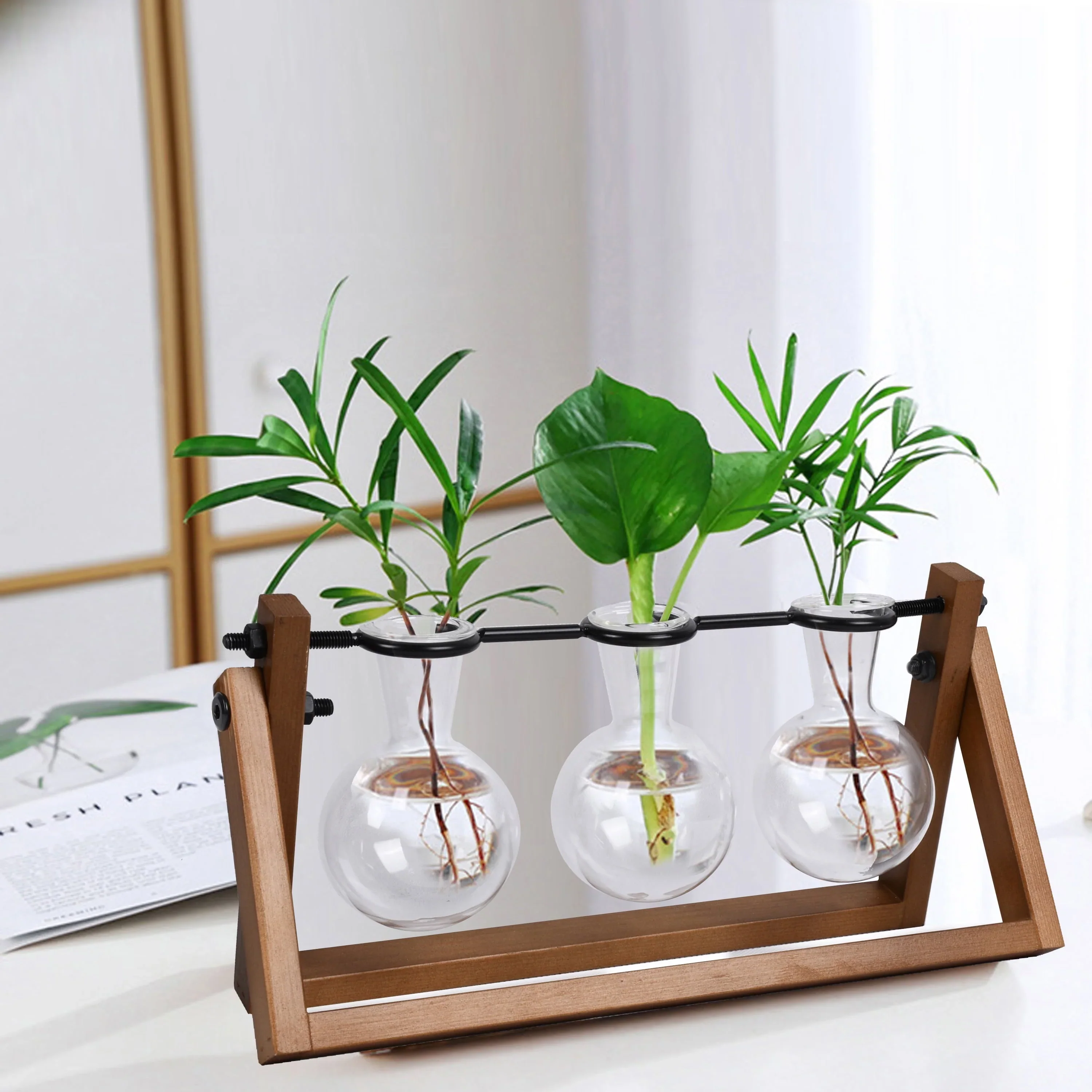 Better Homes & Gardens Painted Rectangle Glass and Wood Planter & Stand Set