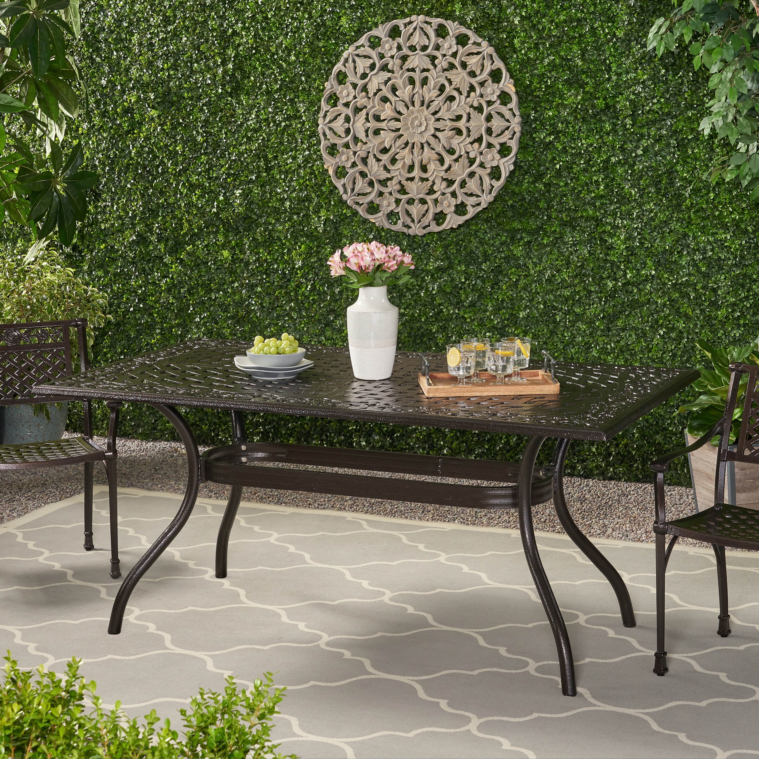 GDF Studio Honolulu Traditional Outdoor Aluminum Rectangular Dining Table, Hammered Bronze