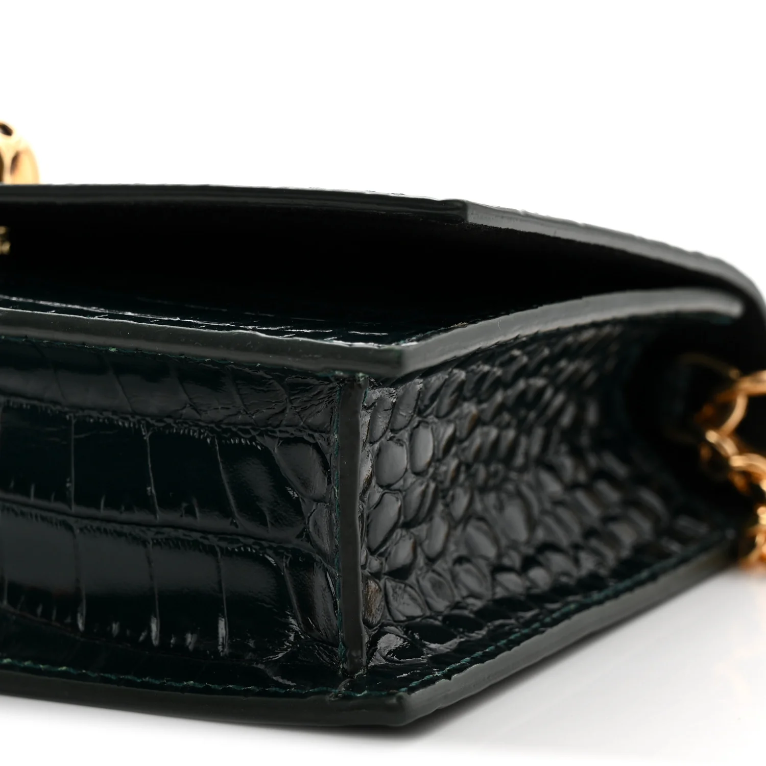 Glazed Calfskin Crocodile Embossed Small Skull Shoulder Bag Green