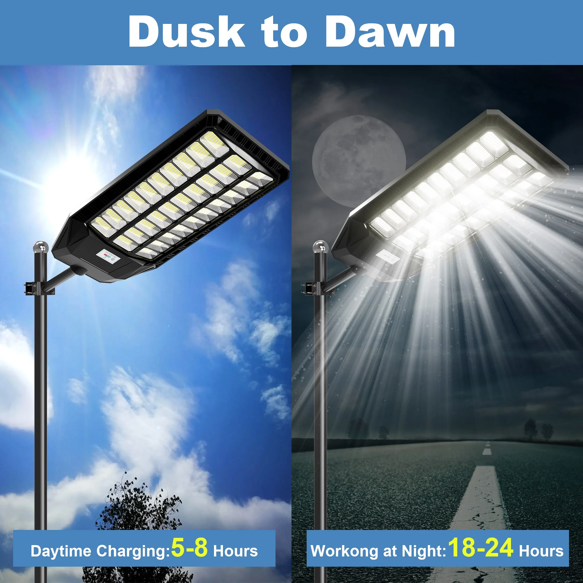 Adewalk 2 - Pack 6000W Solar Street Light with Motion Sensor and Remote Control, Dusk to Dawn Outdoor Flood Light