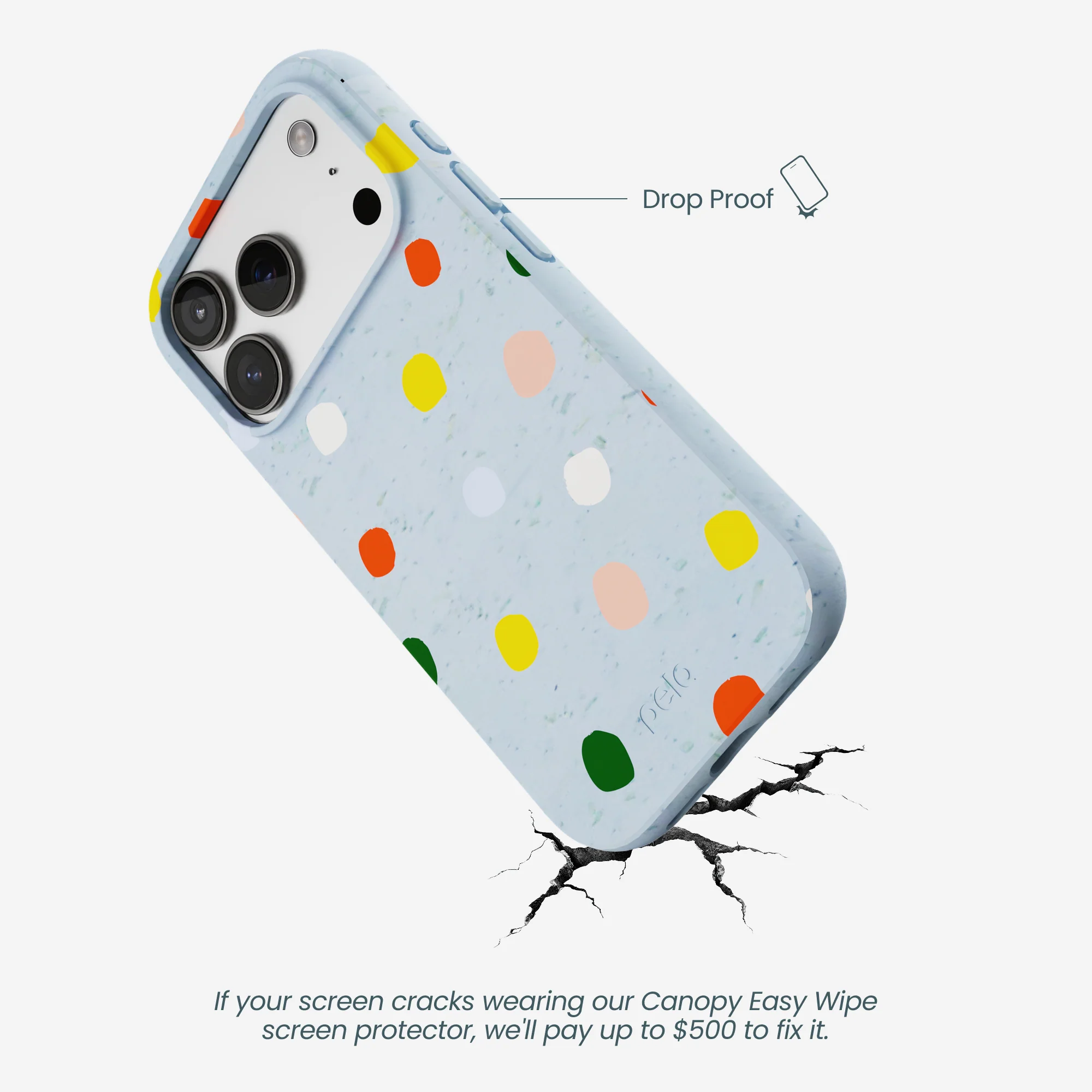 Powder Blue Rainbow Dots iPhone 17 Pro Case