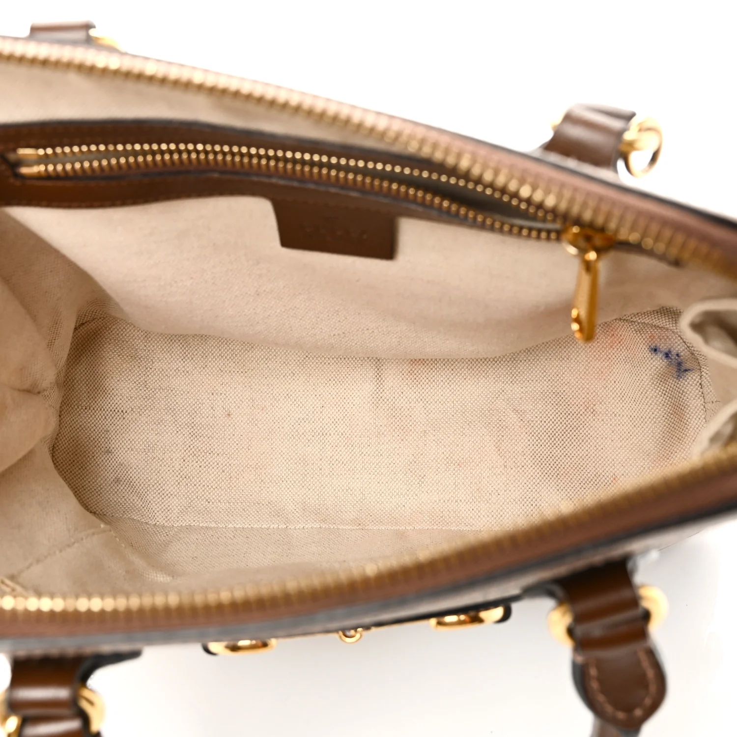 GG Supreme Monogram Azalea Calfskin Small Horsebit 1955 Top Handle Bag Beige Ebony Brown Sugar