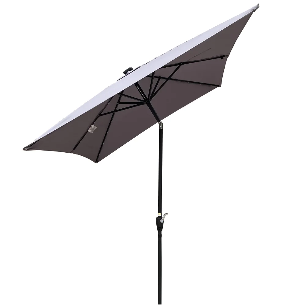 10 x 6.5t Patio Umbrella,Rectangular Picnic Table Umbrella,6-8 Chairs Tilt Umbrella with 26 LED Lights,Waterproof Umbrella Sunshade with Crank and Push Button Tilt for Garden Backyard Pool,Mushroom