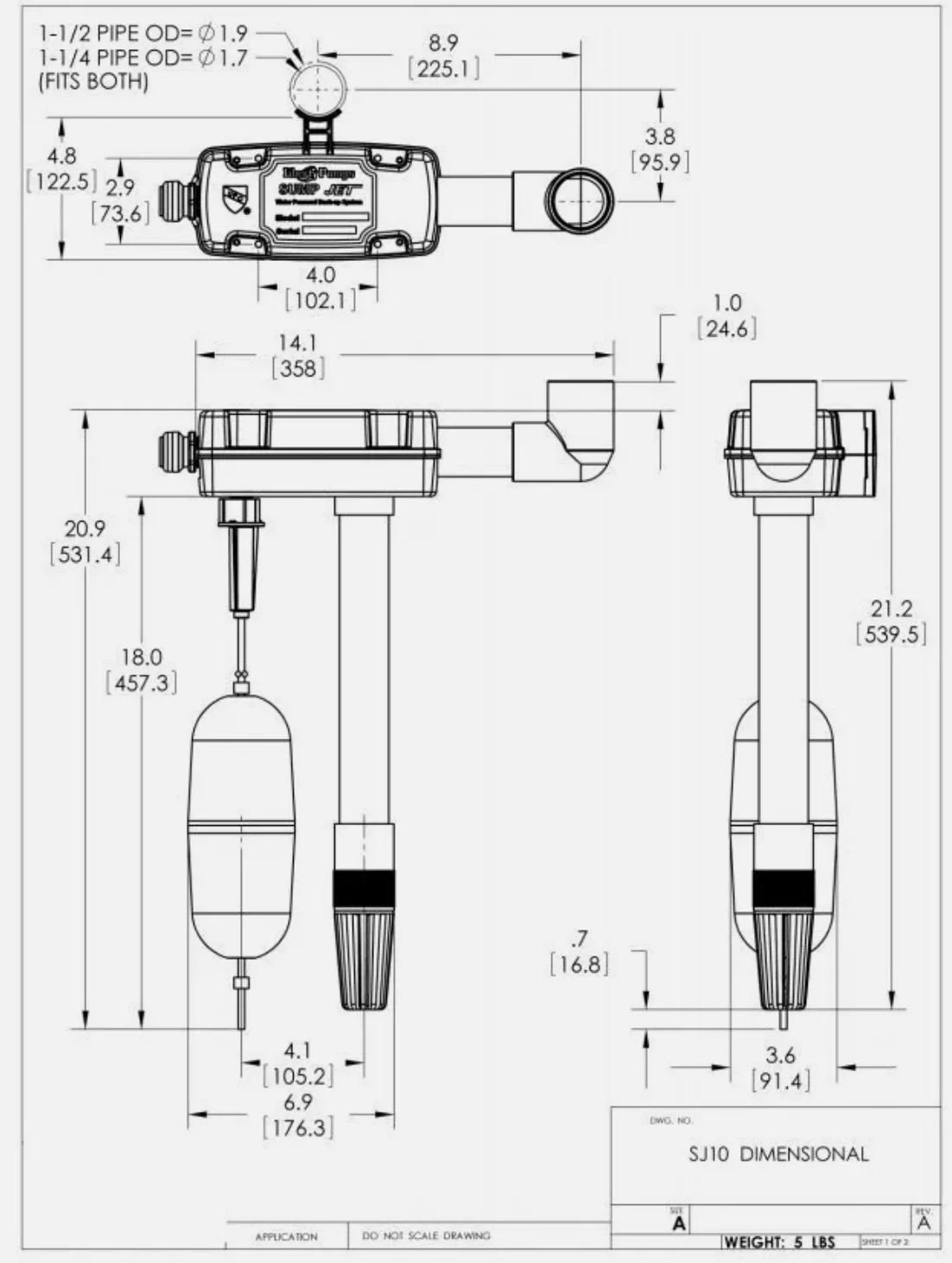 LIBERTY PUMPS SJ10 Water Powered Back - up Sump Jet Pump Max Head 25 Ft