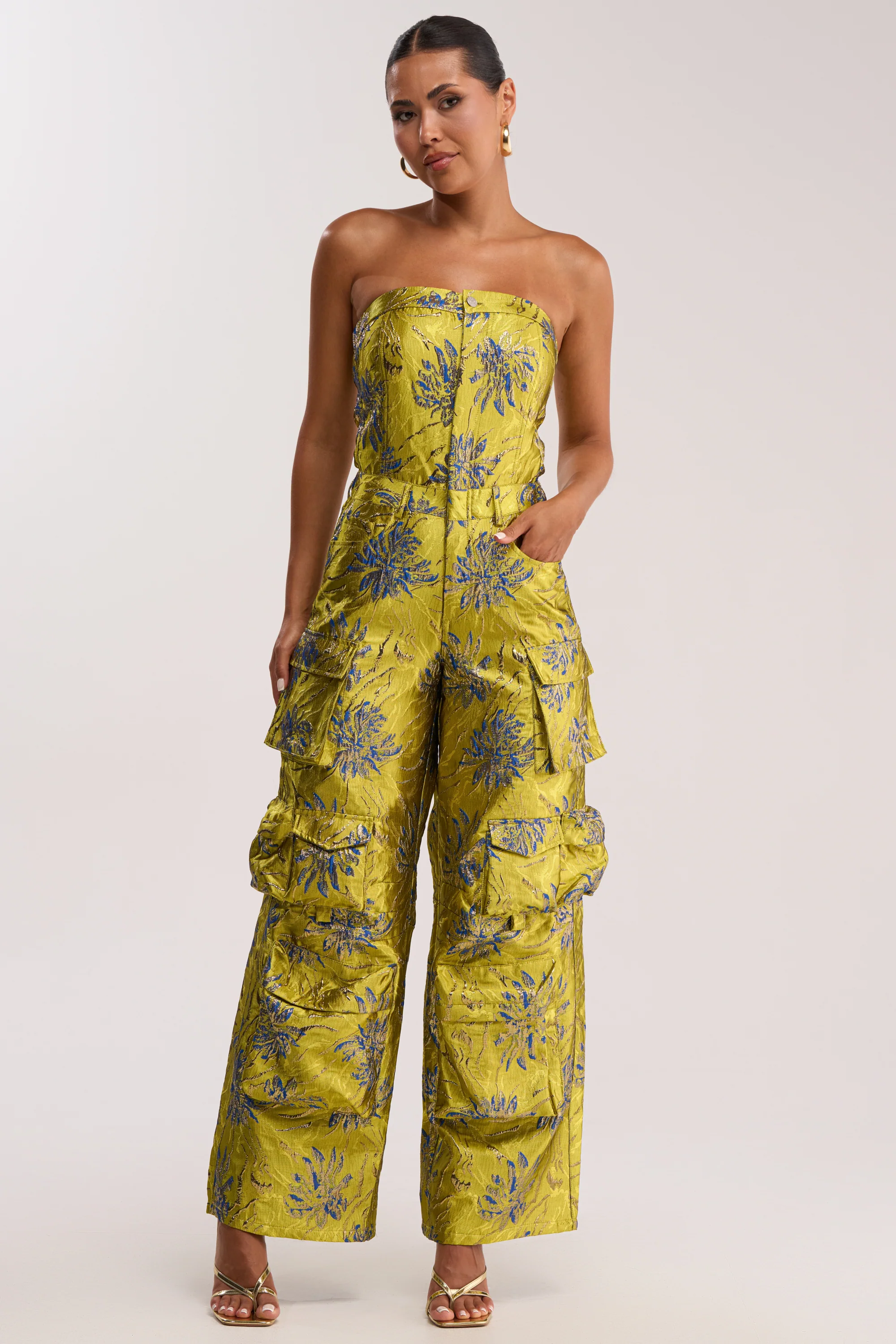 NIKKI BROCADE JUMPSUIT IN GREEN - Akira Store