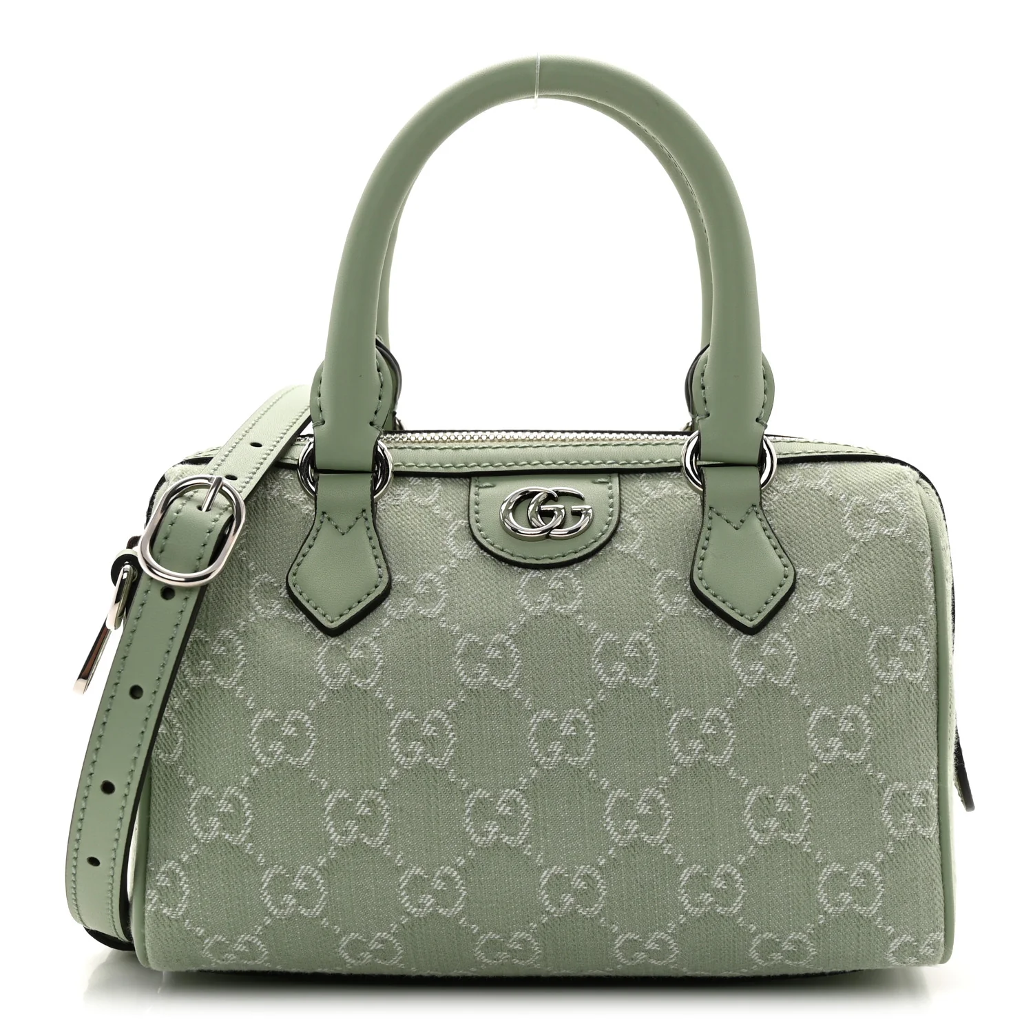 Denim GG Monogram Calfskin Mini Ophidia Top Handle Bag Pale Green