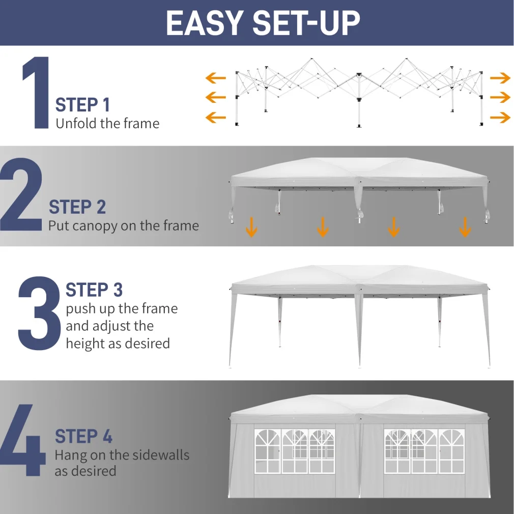 10x20 Pop Up Canopy Tent with 6 Removable Sidewalls and 4 Windows, Waterproof Commercial Instant Shelter Tent for Wedding, Courtyard with Portable Bag, White(White) Image 9
