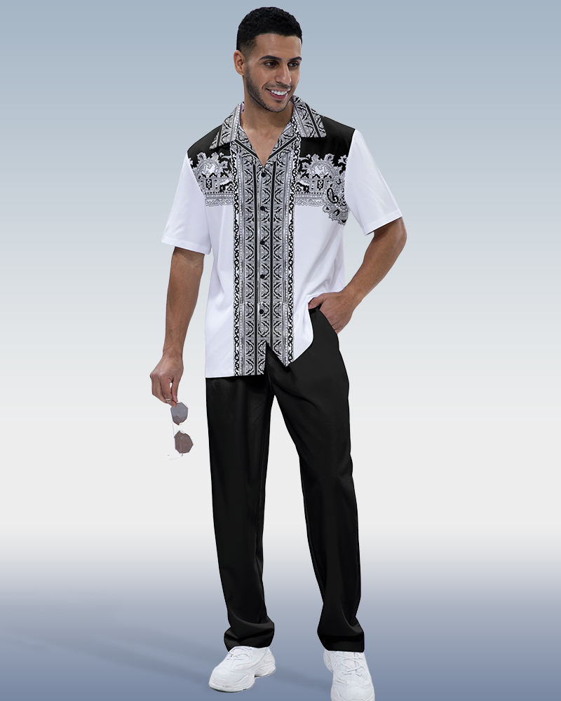 Ensemble de marche 2 pièces à motif brodé noir