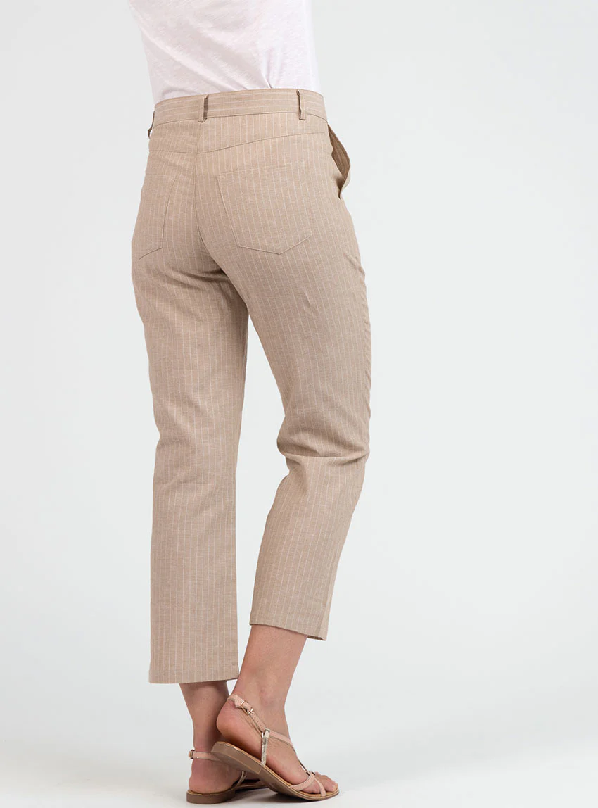 Pantalon rayé beige 7/8ème femme