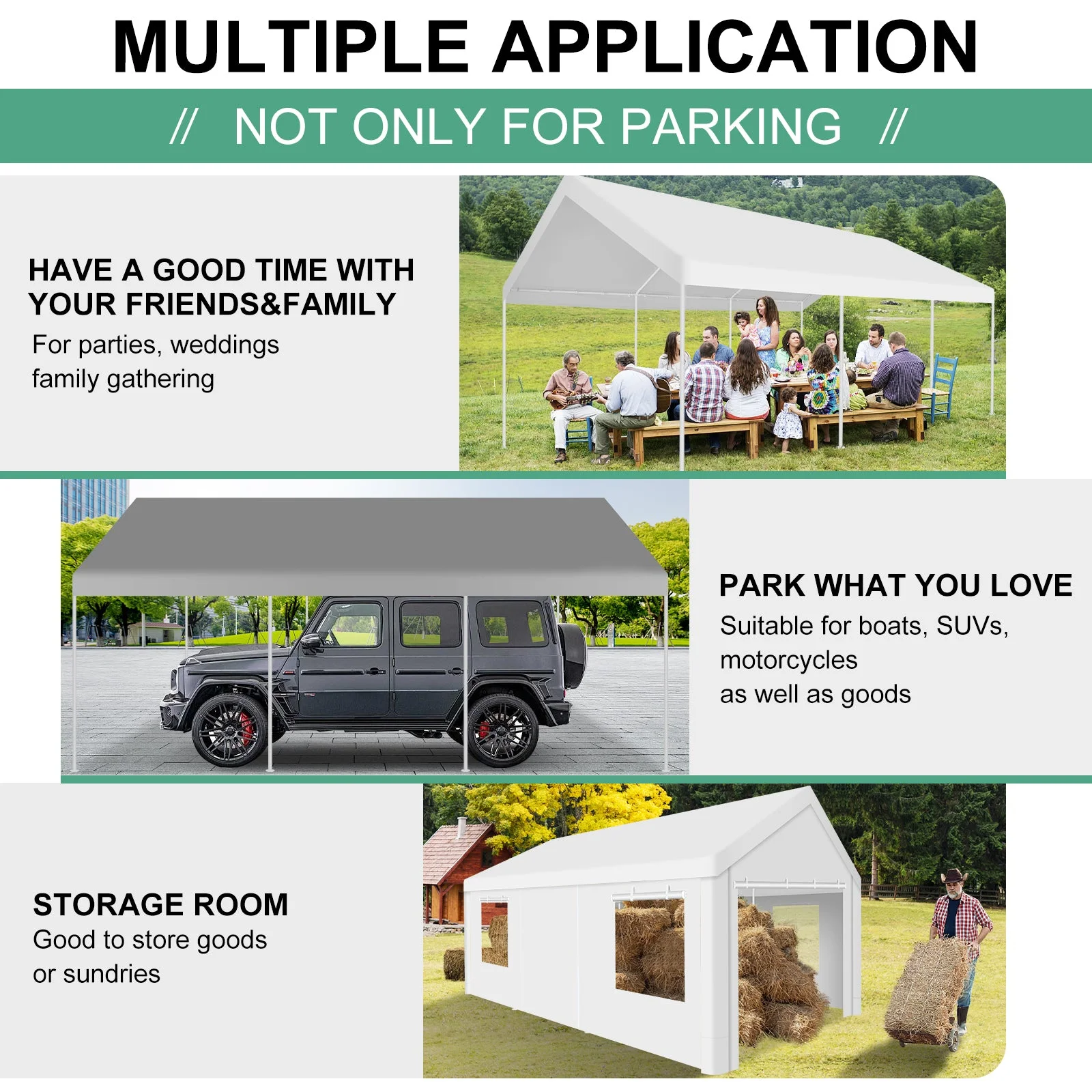 Hoteel 12'x20' Large Heavy Duty Car Tent with Steel Frame, Portable Garage Wedding Tent Gazebo Big Tents Carports Shelter with Waterproof Top Cover, All-Season Tarp for Outdoor Party Birthday, White(12??0 with Sidewalls/White)