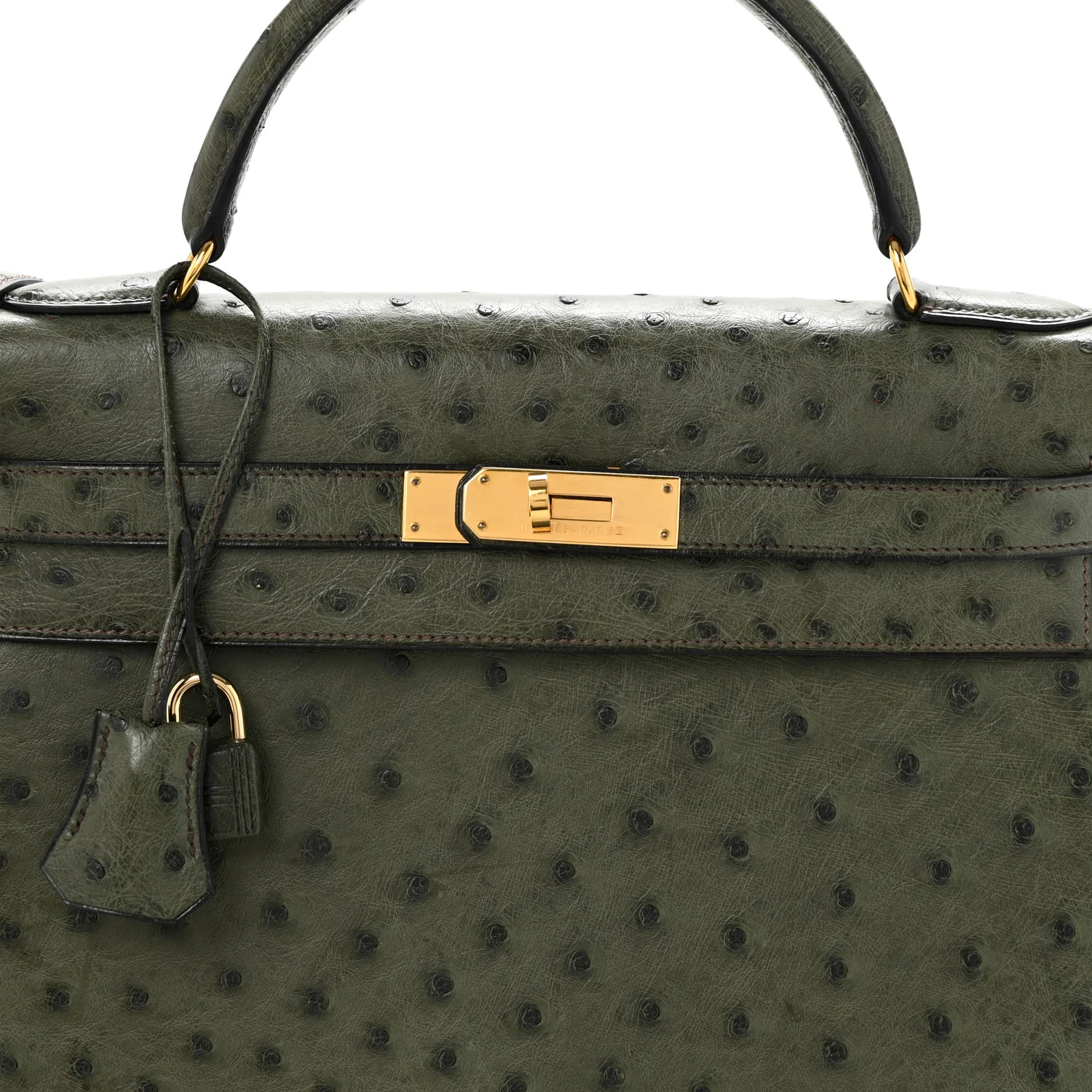 Ostrich Kelly Sellier 32 Vert Olive