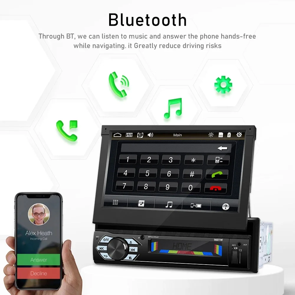 1 Din 7 Inch Car Stereo Radio with Wireless Apple Carplay Android Auto HD Electric telescopic Touchscreen Flip out Screen FM Bluetooth Android/iOS Mirror Link, Single 1 Din Car Audio USB/TF/AUX-in - Image 10