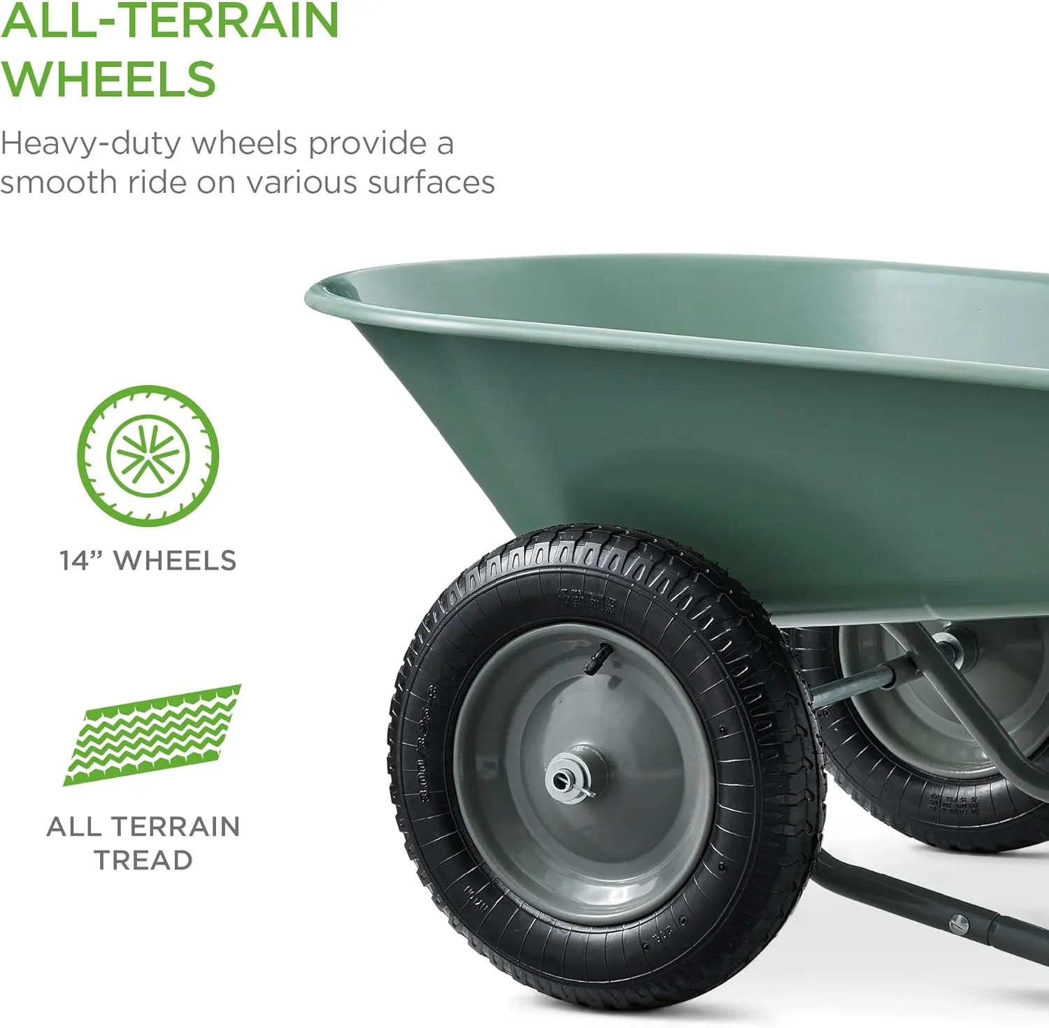 SAZYY Heavy-Duty Dual-Wheel Home Utility Yard Wheelbarrow & Garden Cart with Built-in Stand �C Versatile Solution for Lawn Care, Gardening & Construction Tasks, Gray
