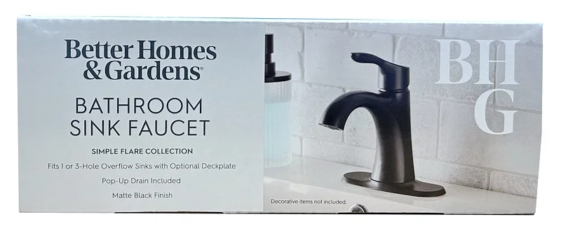 (2 pack) Better Homes & Gardens Simple Flair Single Hole Bathroom Faucet in Matte Black
