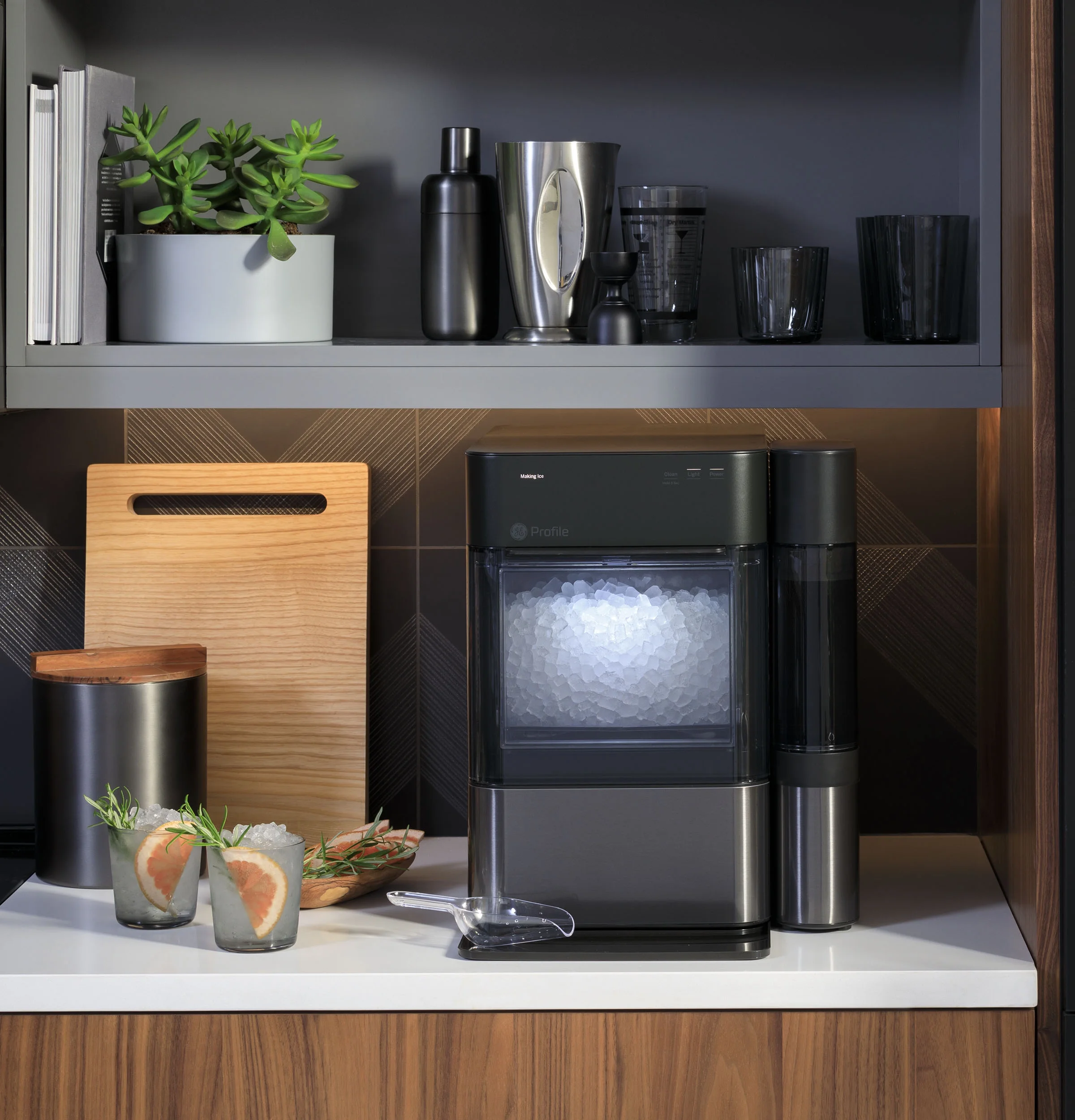 GE Appliances 38 lb Capacity Built - in Ice Maker, Black Stainless Steel