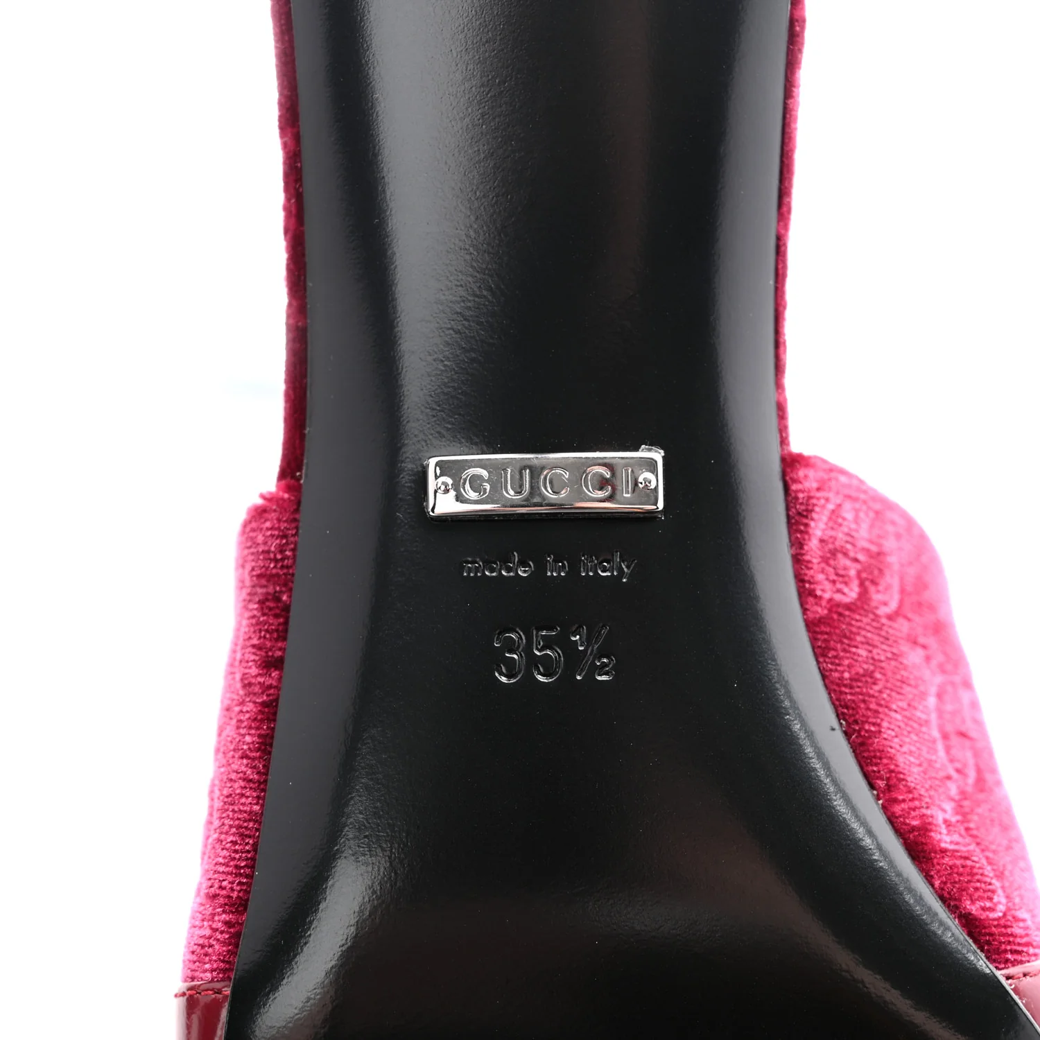 New Velvet Ashmir Regent Calfskin GG Monogram Square Toe Bow 45mm Slide Sandals 35.5 Red Grape