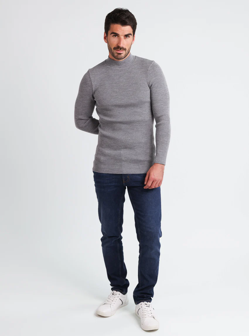 Pull homme 100% laine mérinos gris léger