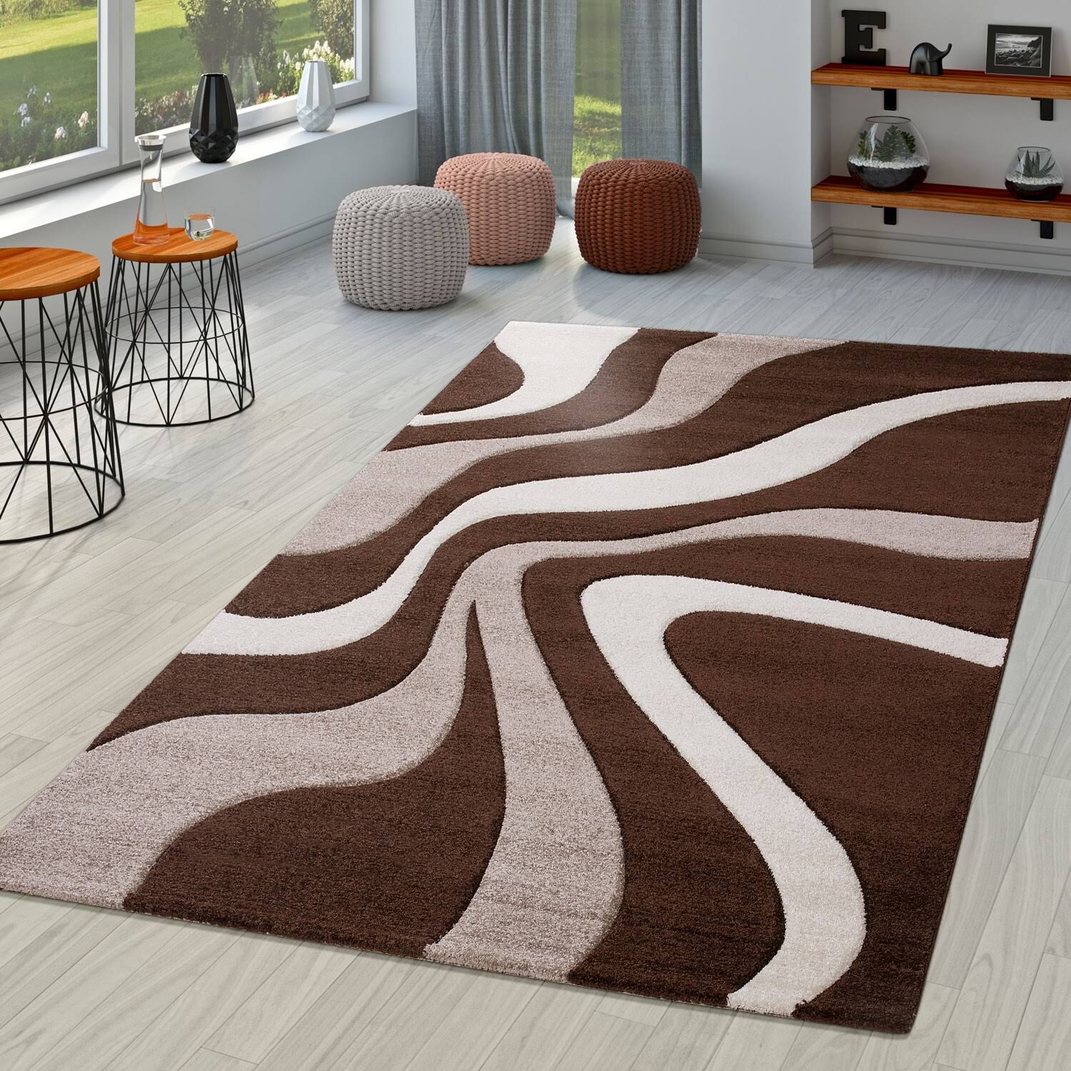 Paco Home Designer Area Rug with Contour Cut and Modern Wave Pattern - 2' x 3'7