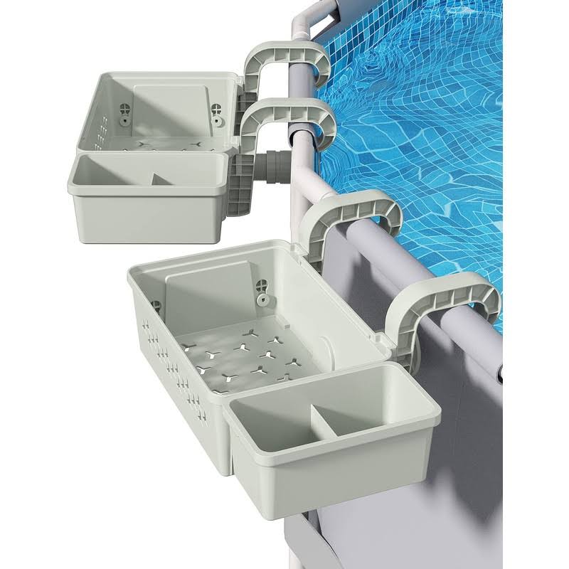 POOLHACKER 2 Sets Poolside Storage Basket, Above Ground Pool Accessories, Swimming Pool Storage Basket with Pool Cup Holder, Poolside Storage