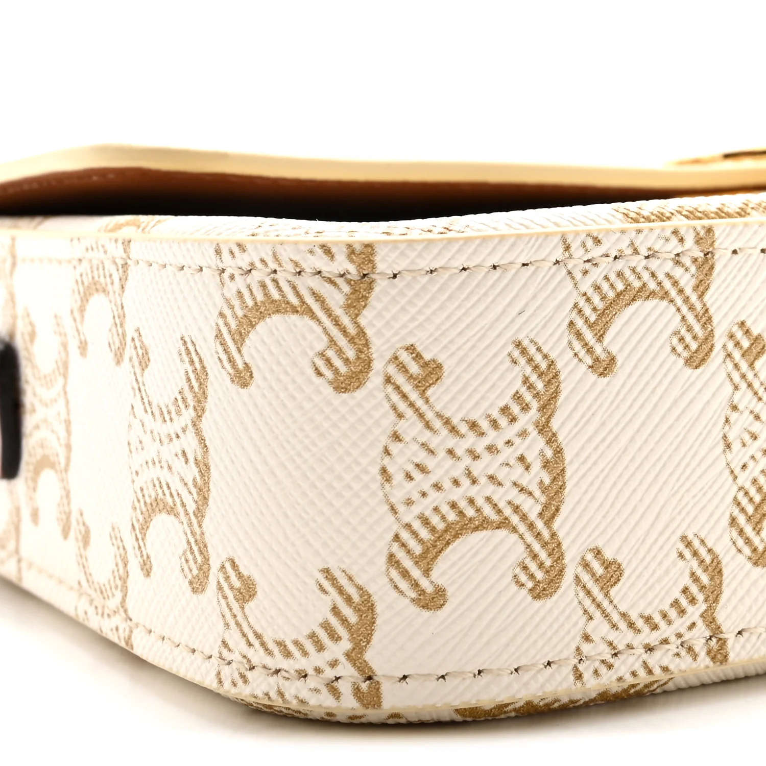 Canvas Calfskin Triomphe Shoulder Bag White