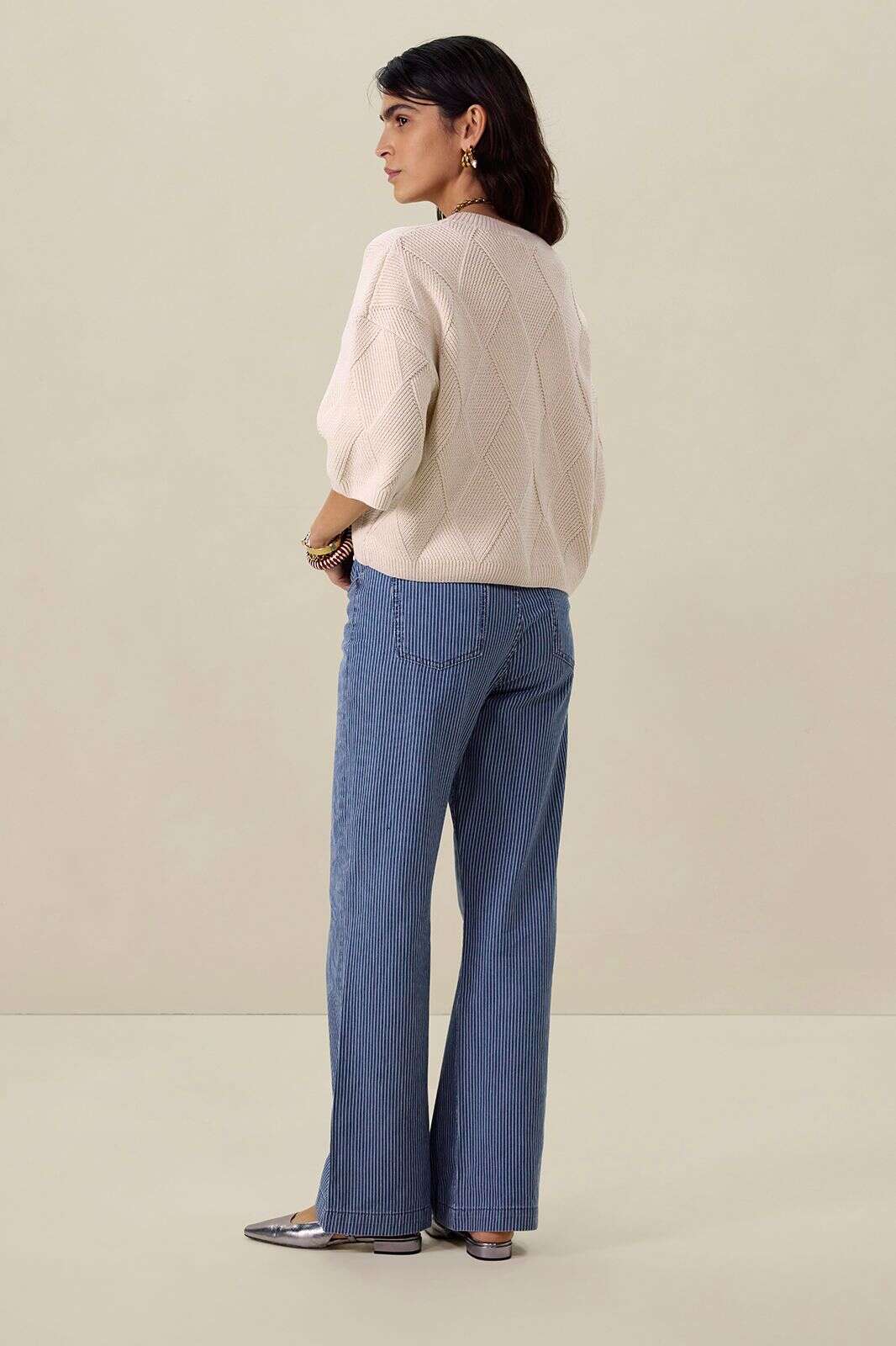 Betim gestreepte high waist wide leg jeans