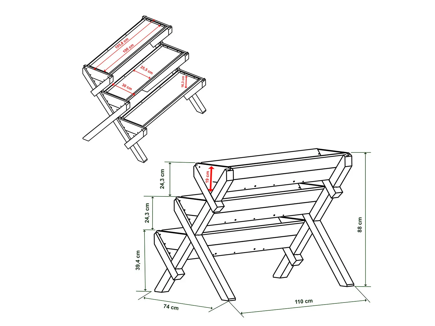 HABAU Jardinire surleve sur pieds Trio