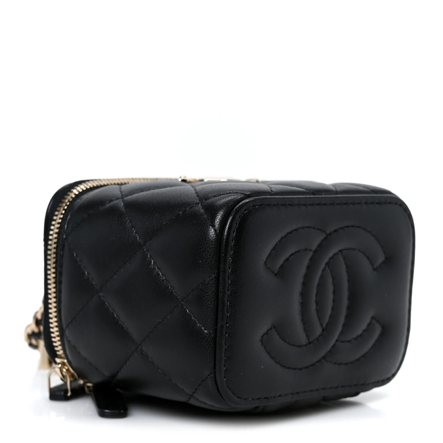 Lambskin Quilted Mini CC Crush Vanity Case With Chain Black