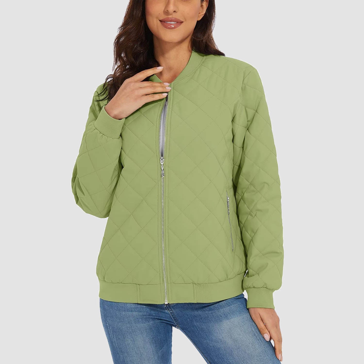 Doudoune matelassée pour femme, blouson aviateur avec 2 poches zippées, doudoune décontractée pour l'hiver