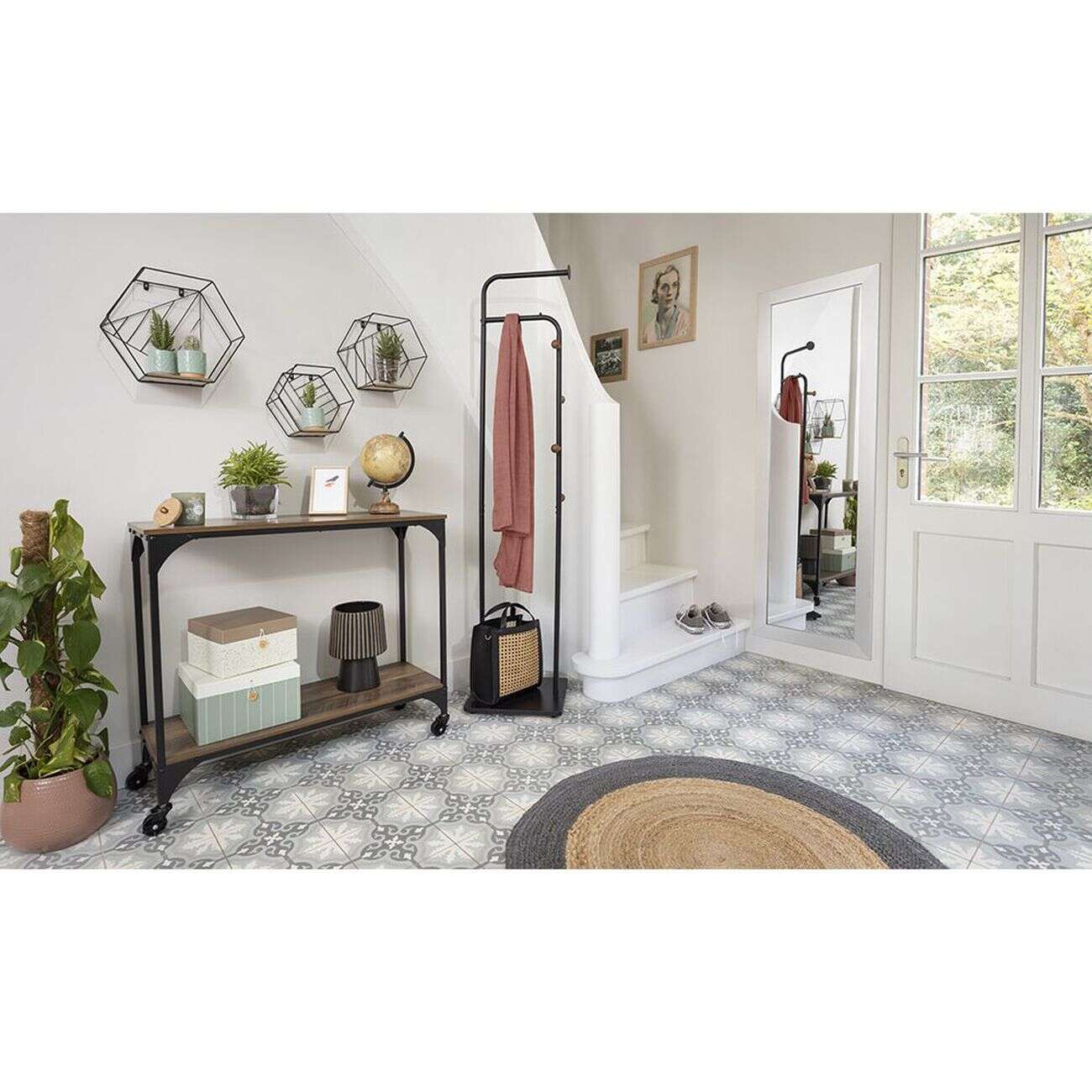 Console Detroit bois métal noir et marron 80x30xH72 cm