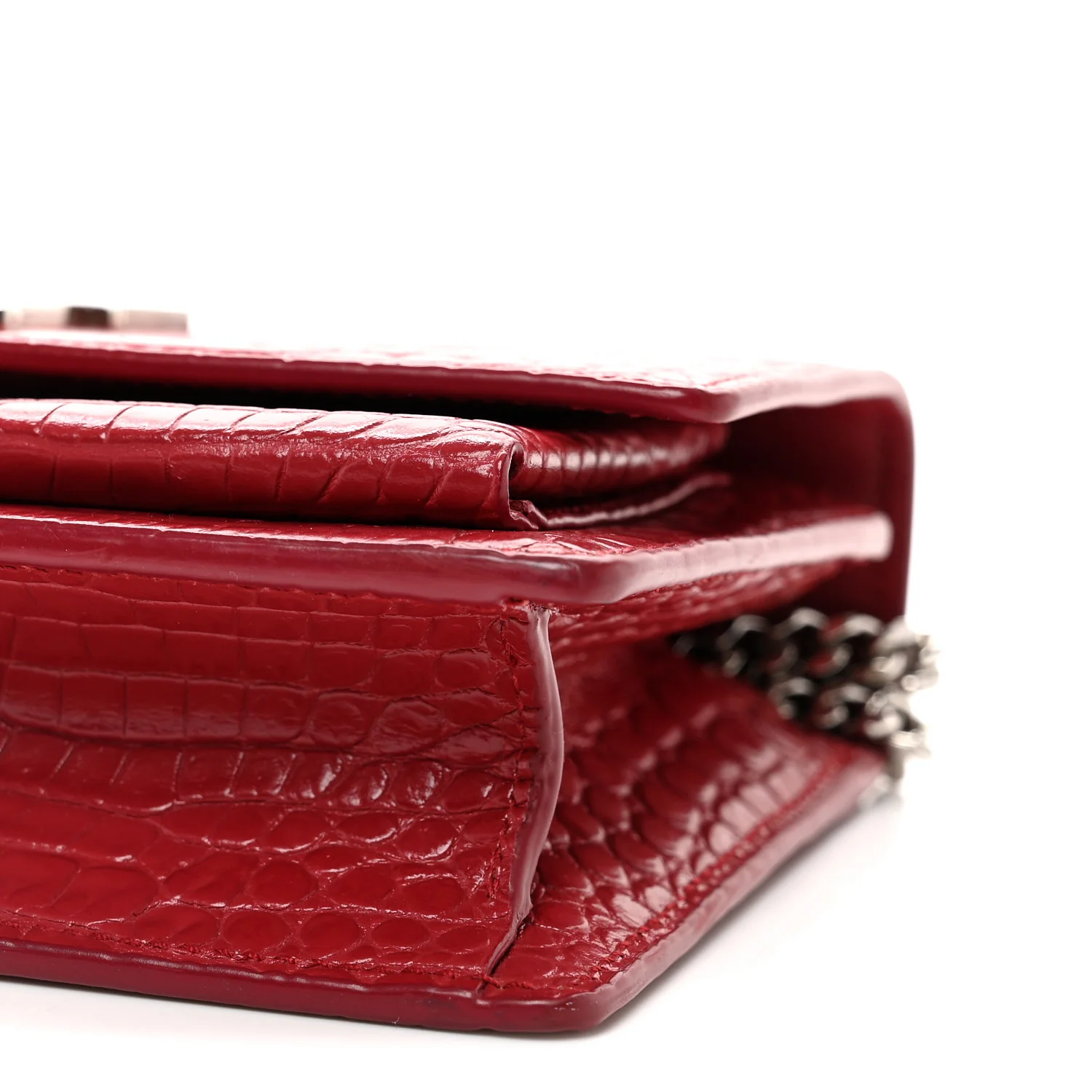 Calfskin Crocodile Embossed Monogram Sunset Chain Wallet Rouge Eros