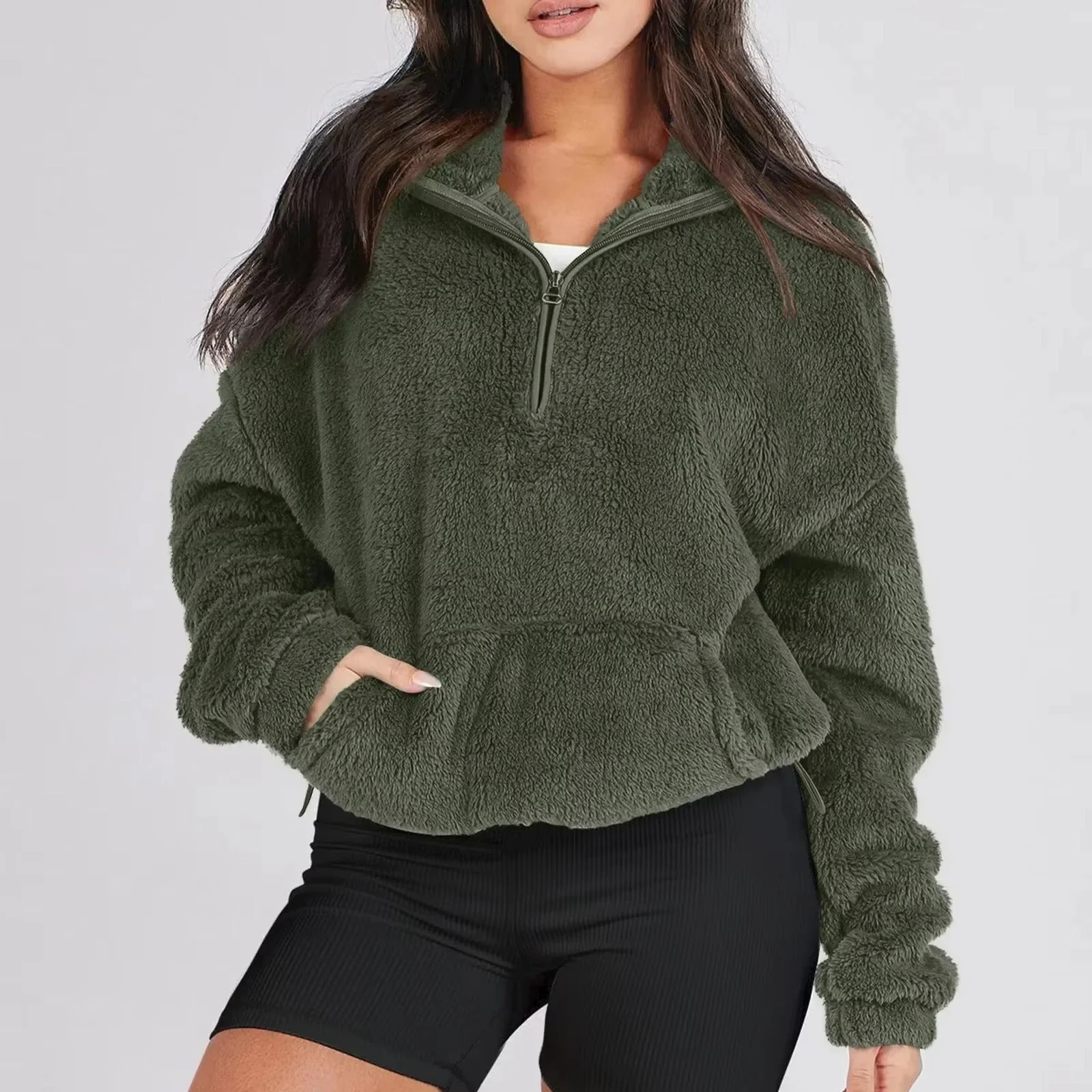 Pull polaire doux à demi-fermeture éclair pour femmes