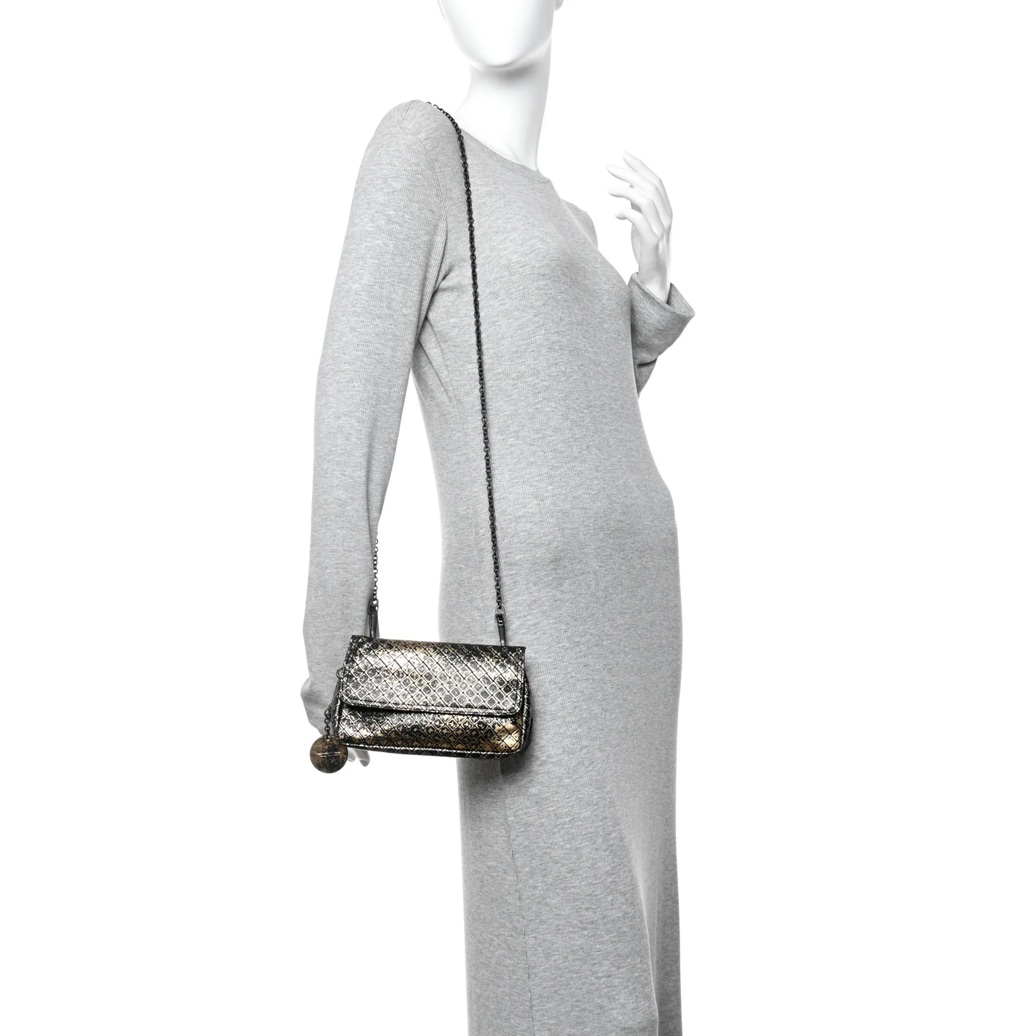 Calfskin Intrecciomirage Embossed Butterfly Chain Crossbody Black Gold