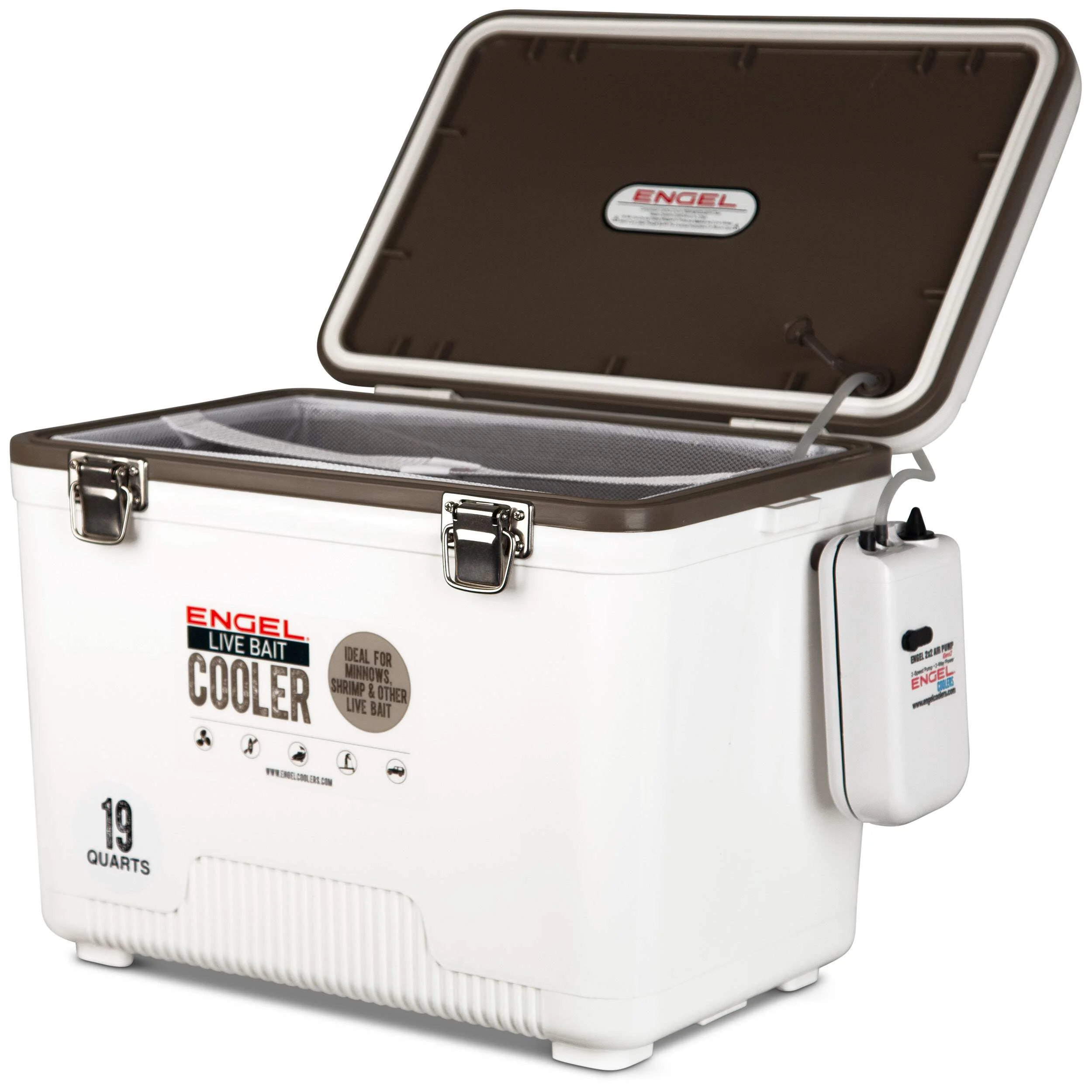 19qt Live Bait Drybox/Cooler w/ 2 Speed Aerator Pump and Net White (2025)(White) - Image 2