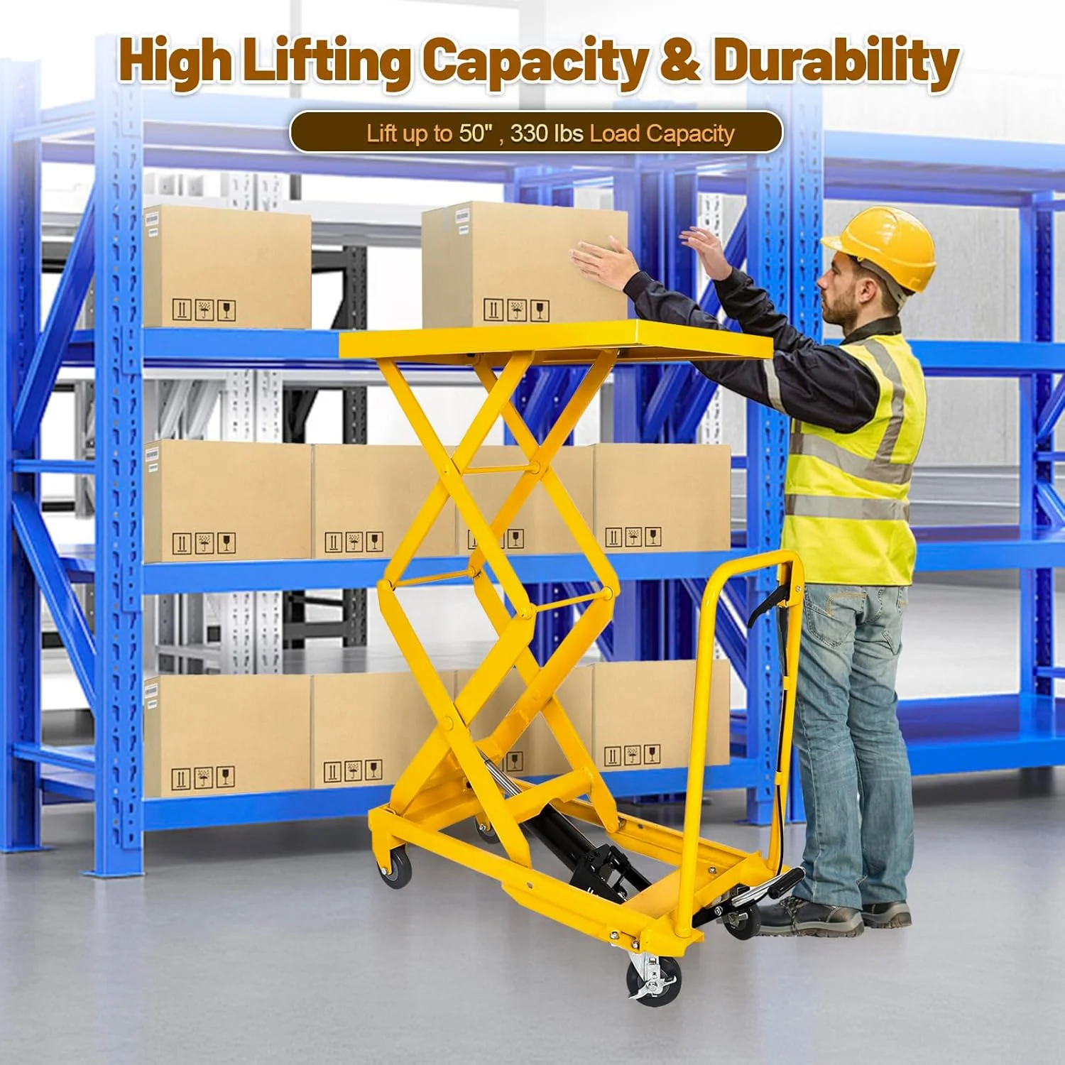 Hydraulic Lift Table Cart 500 lbs Manual Double Scissor Lift Table 50" - Image 7