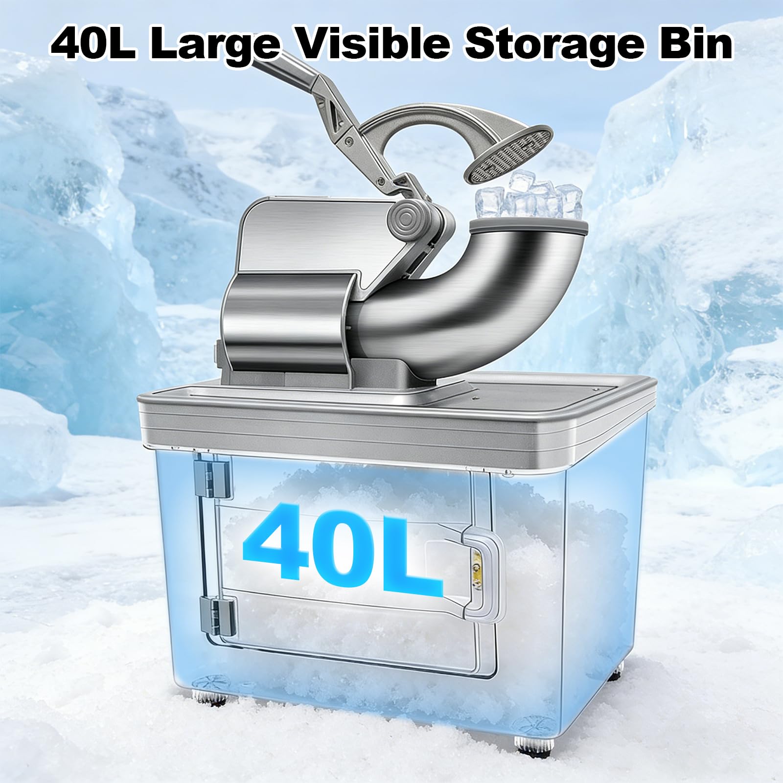 700lbs/h Snow Cone Machine Commercial Ice Shaver Dual Blade Stainless Steel | Snow cone maker,Ice shaver machine,Dual blade system,1450 RPM high-speed,40L side-access bin,Restaurant/Bar/Cafe/Bubble tea