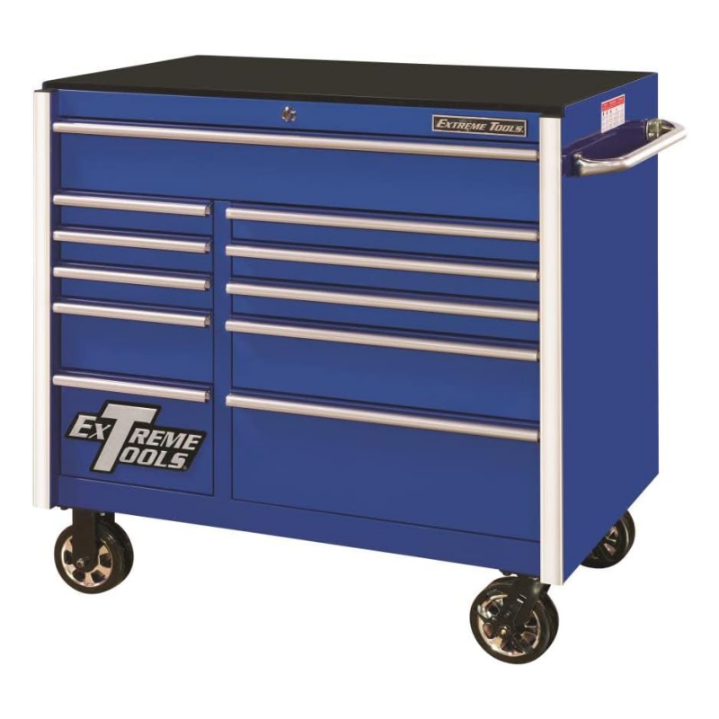 Servante d'atelier à roulettes Extreme Tools 41 po, 11 tiroirs, bleue