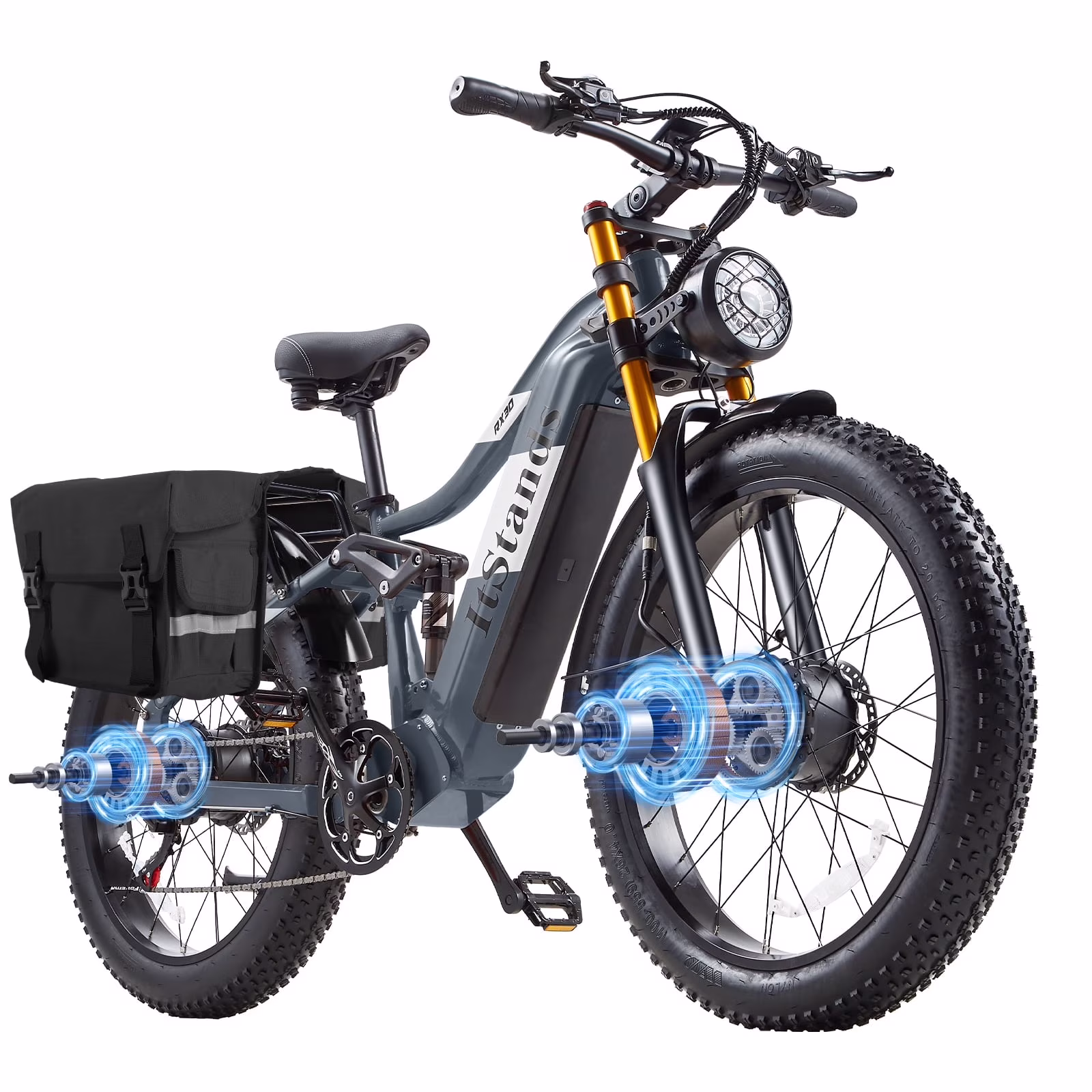 Dual Motors AWD 2000W Electric Bike for Adult 26'' UL2849 48V 30AH E-mountain bike 4.0 Fat Tire up to 35MPH120Miles Long Range Off-road Ebike Dual Hydraulic Disc BrakesFul Suspension Electric Bicyc(RX30-GRAY)
