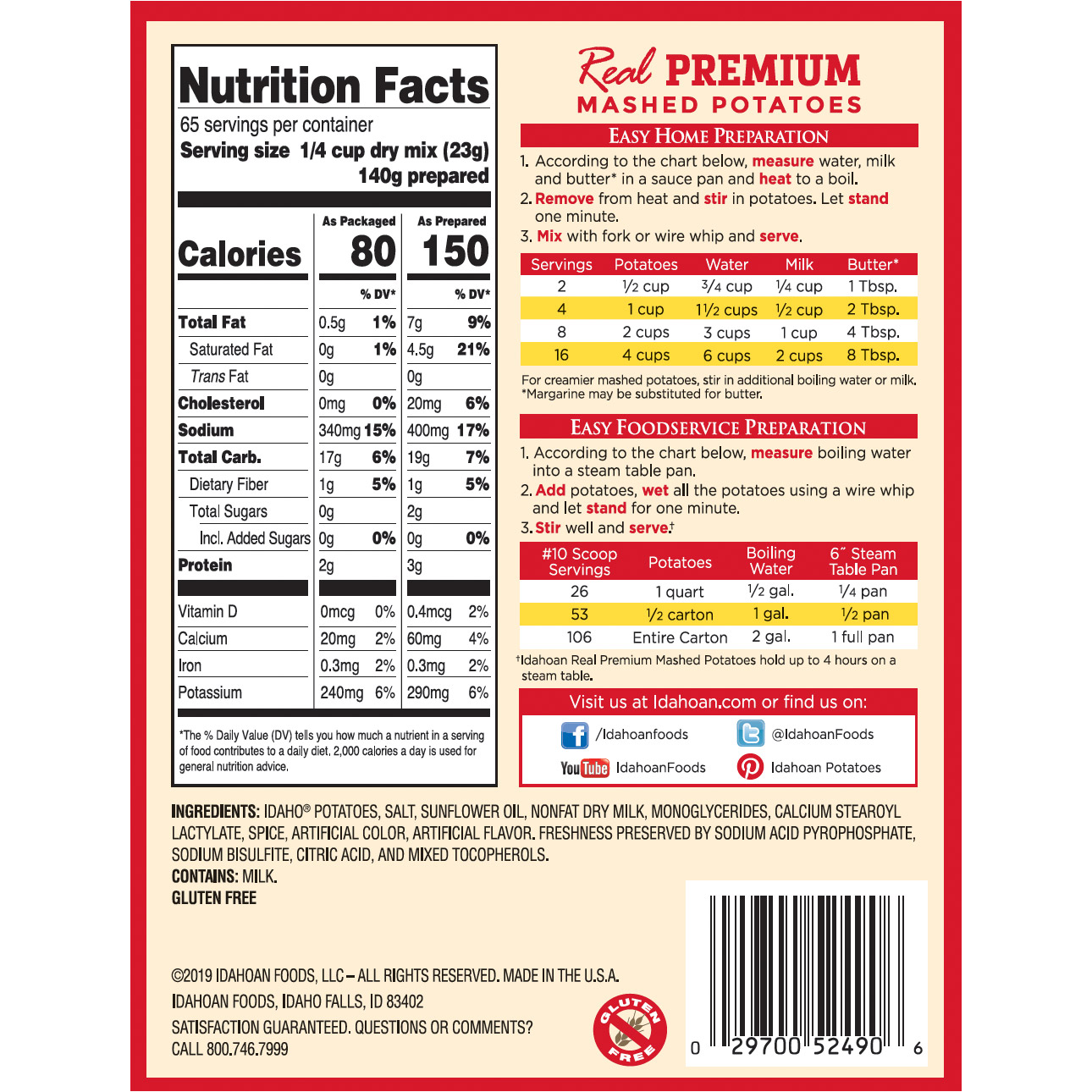 Idahoan, Real Premium Mashed Potatoes, 3.25 lb