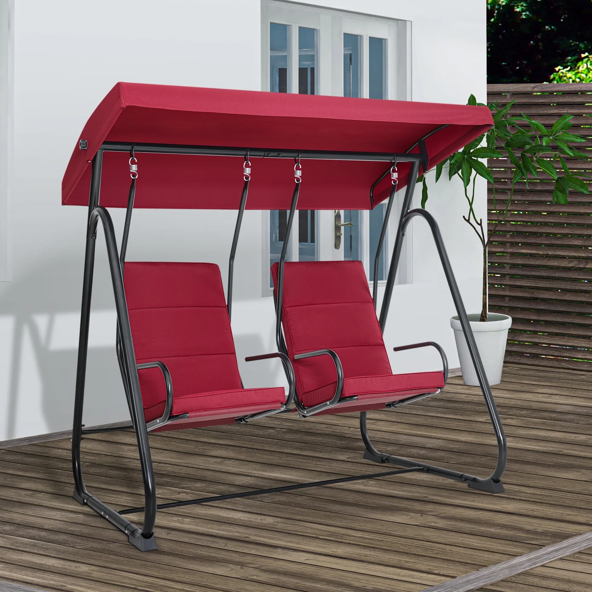 MCombo 2 Person Independent Porch Swing Chair with High Backrest for Outdoor Backyard, Garden