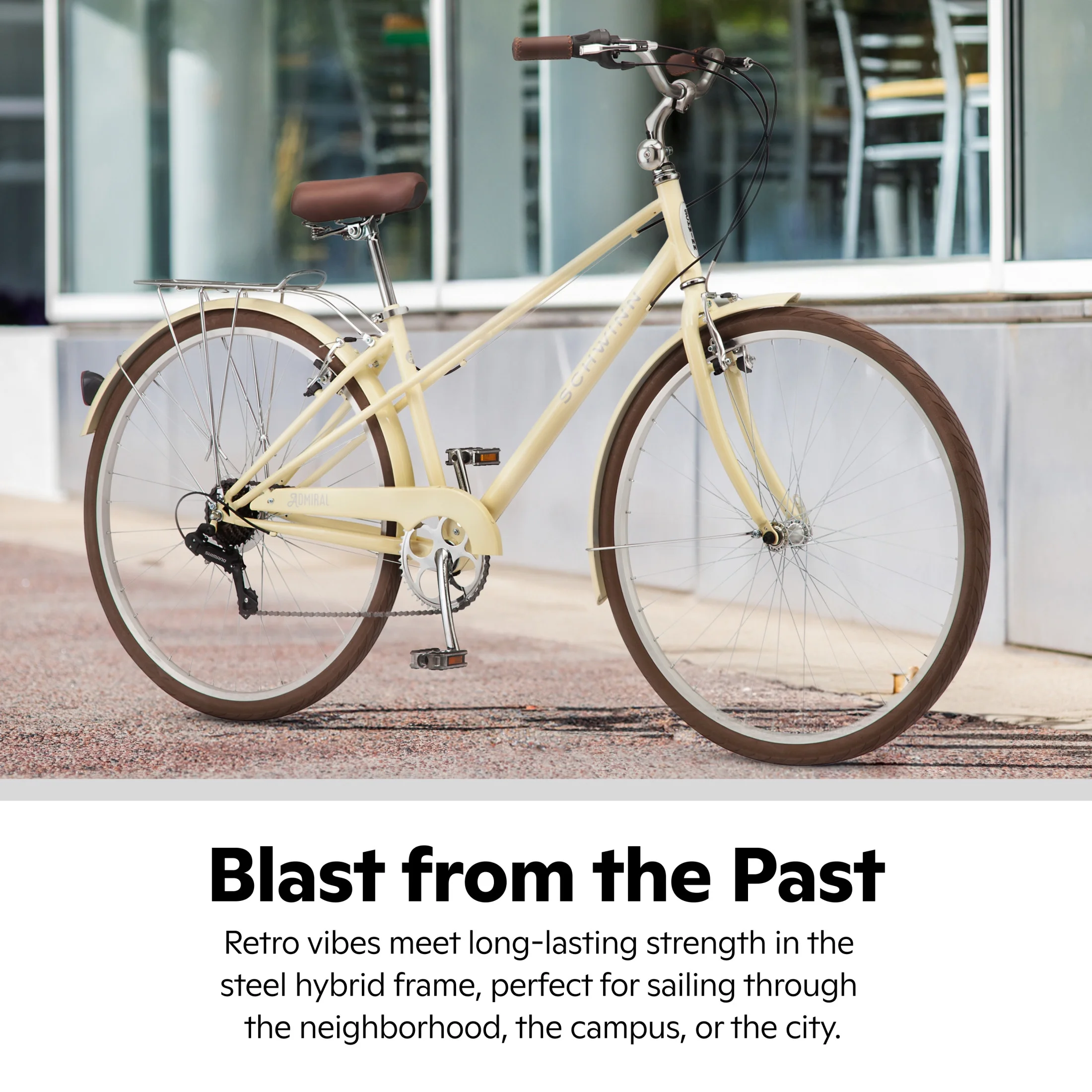 Schwinn Admiral 700c Adult Hybrid Bike, 7 Speed, Unisex Bike, Cream