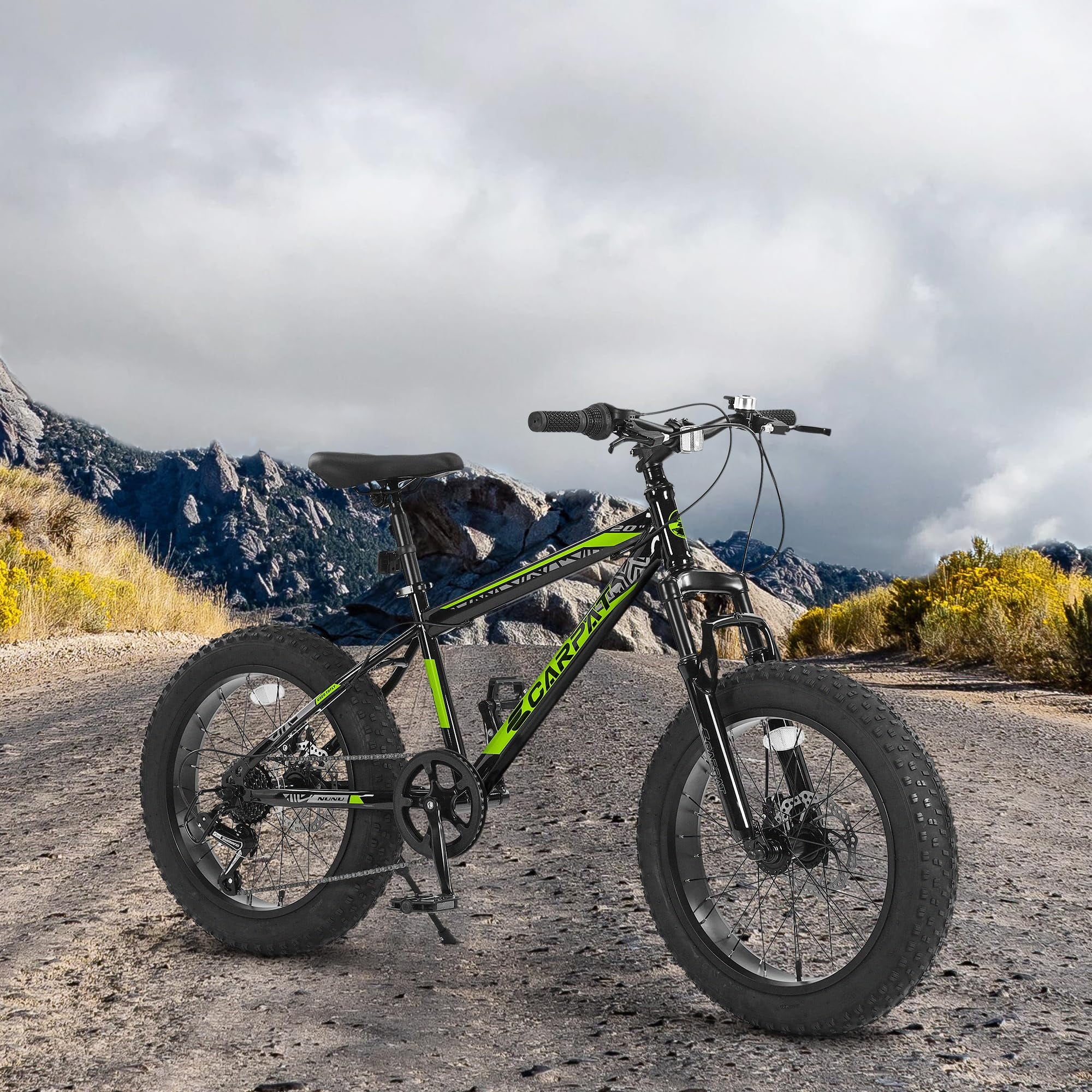 UPANBIKE 20 Inch Fat Tire Mountain Bike 4'' Wide Wheels 7-Speed Dual Disc Brakes High Carbon Steel Frame Front Suspension Snow Beach Trail Bike for Men & Women