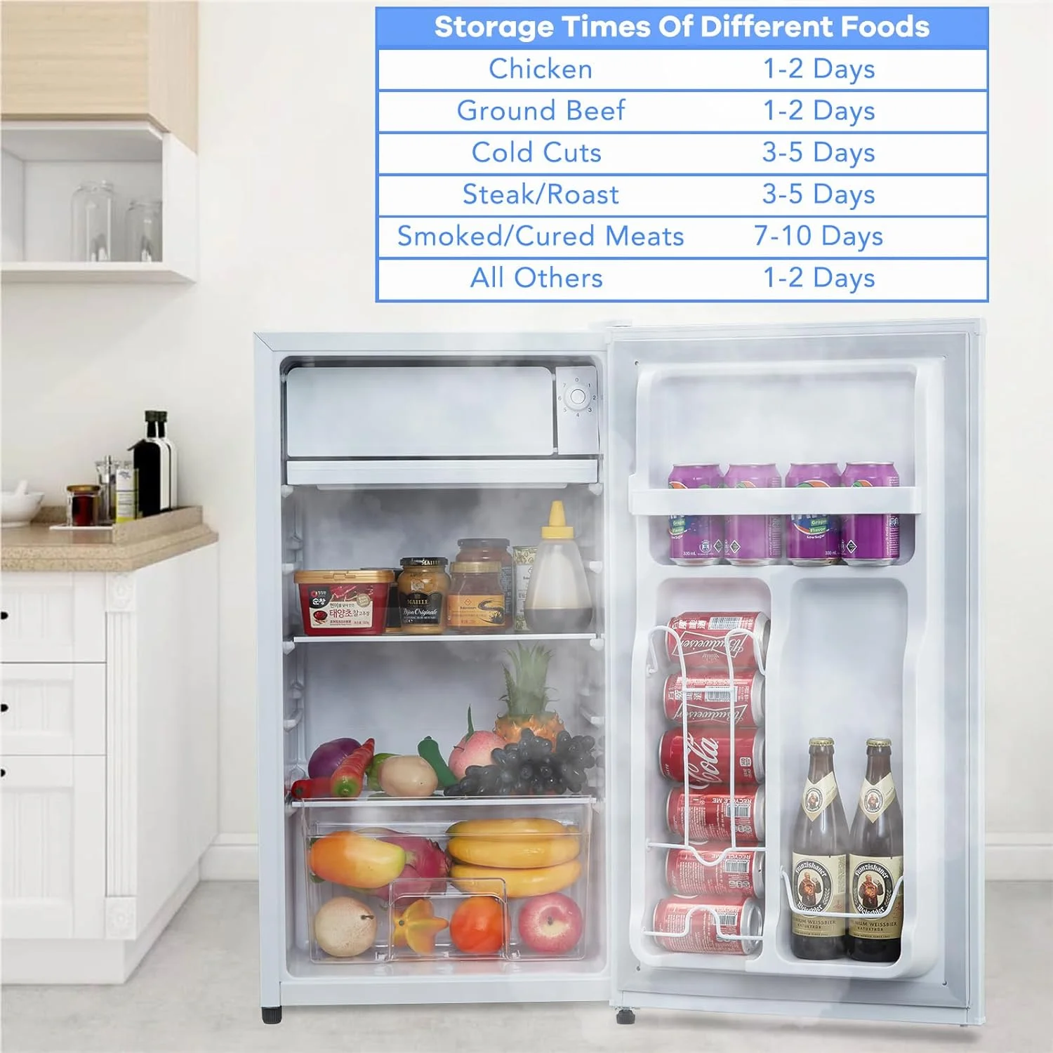 Mini Fridge With Freezer, 3.2 Cu.Ft Mini Refrigerator, Dorm Fridge With Single Door, Compact Refrigerator For Bedroom/Apartment/Office-Food Storage Cooling Drink, White(White) - Image 7