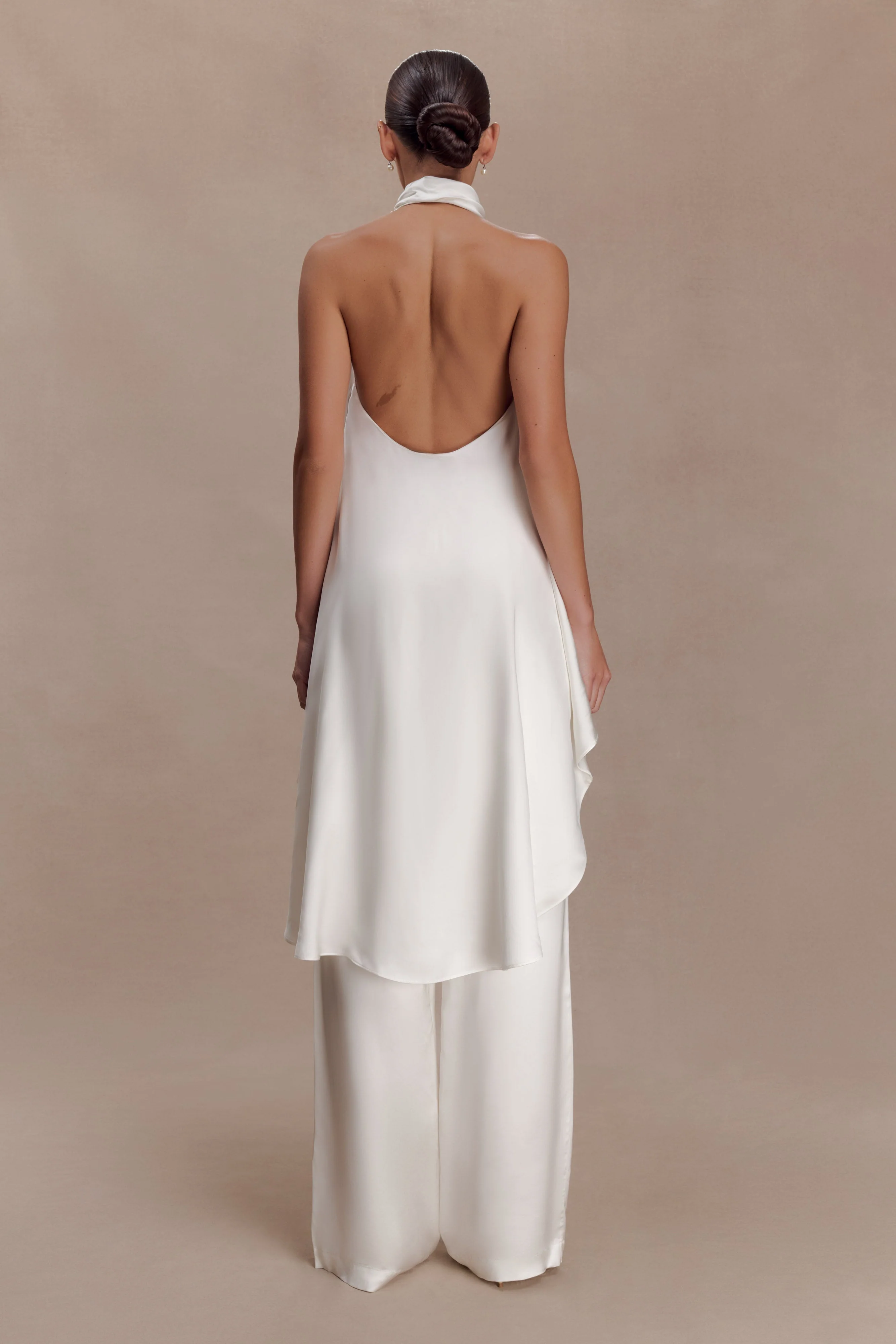 Sydney Asymmetrical Satin Halter Top - Ivory