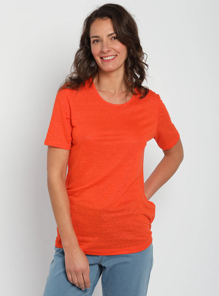 Tee-shirt femme en lin orange agrume