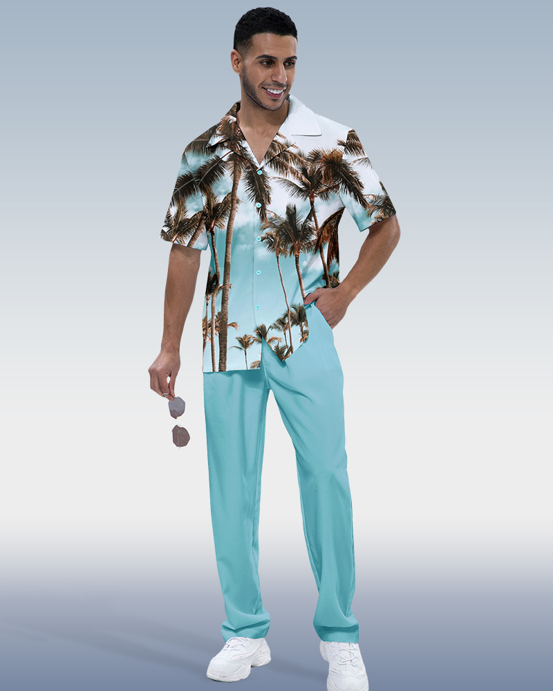 Costume de marche à manches courtes pour homme Suitmens, imprimé hawaïen