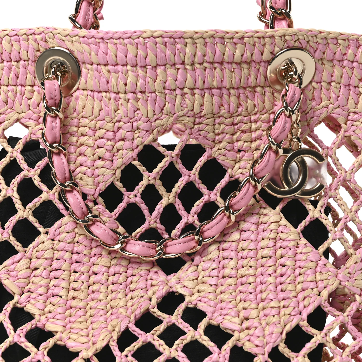 Raffia Effect Braided Small Shopping Bag Beige Pink