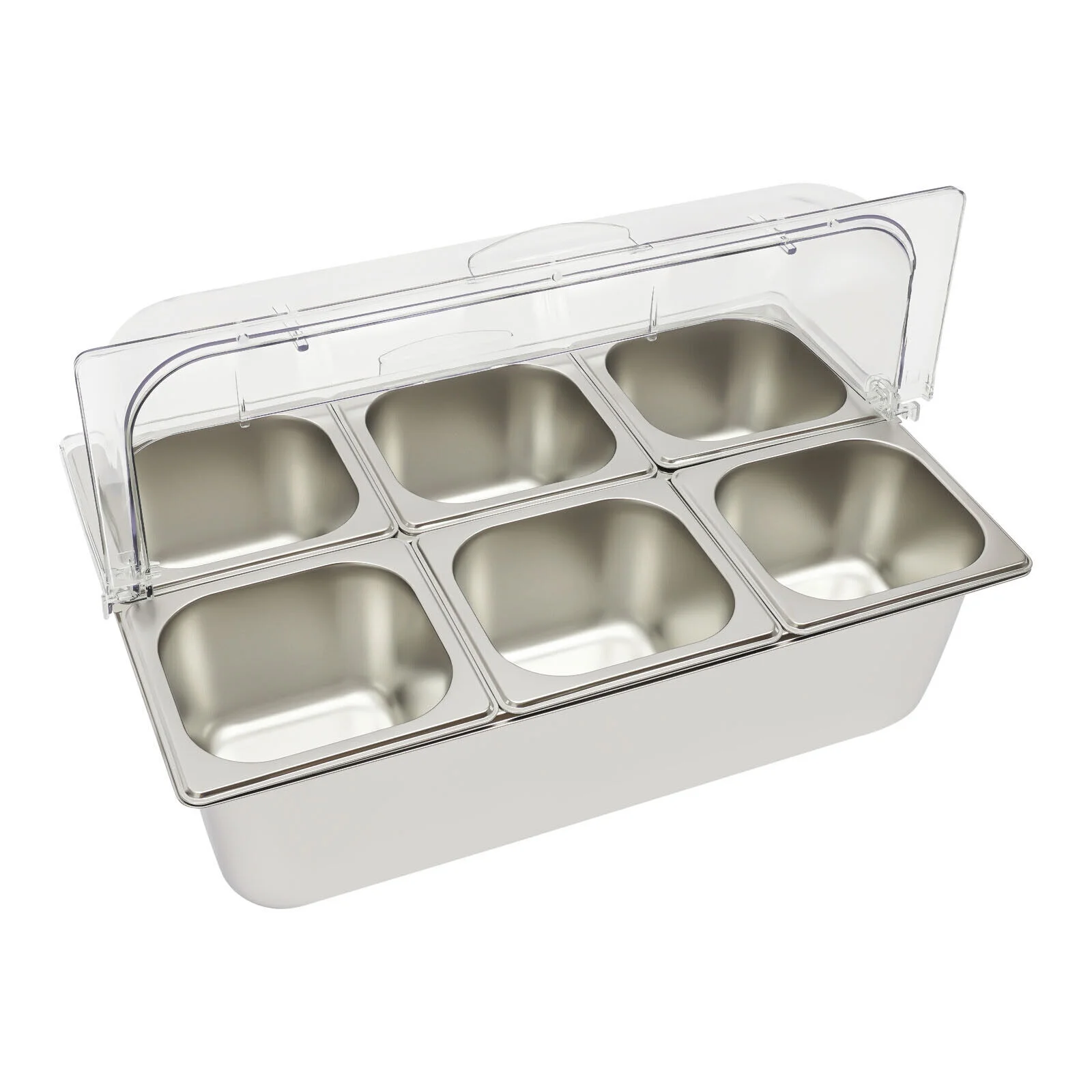 Stainless Steel Ice Food Serving Display Tray with 6 Pans a?? Hot Cold Buffet Chiller Server, PC Roll Cover, Dual-Sided Access, 3.59qt Each Pan, for Catering Party Use - Image 8