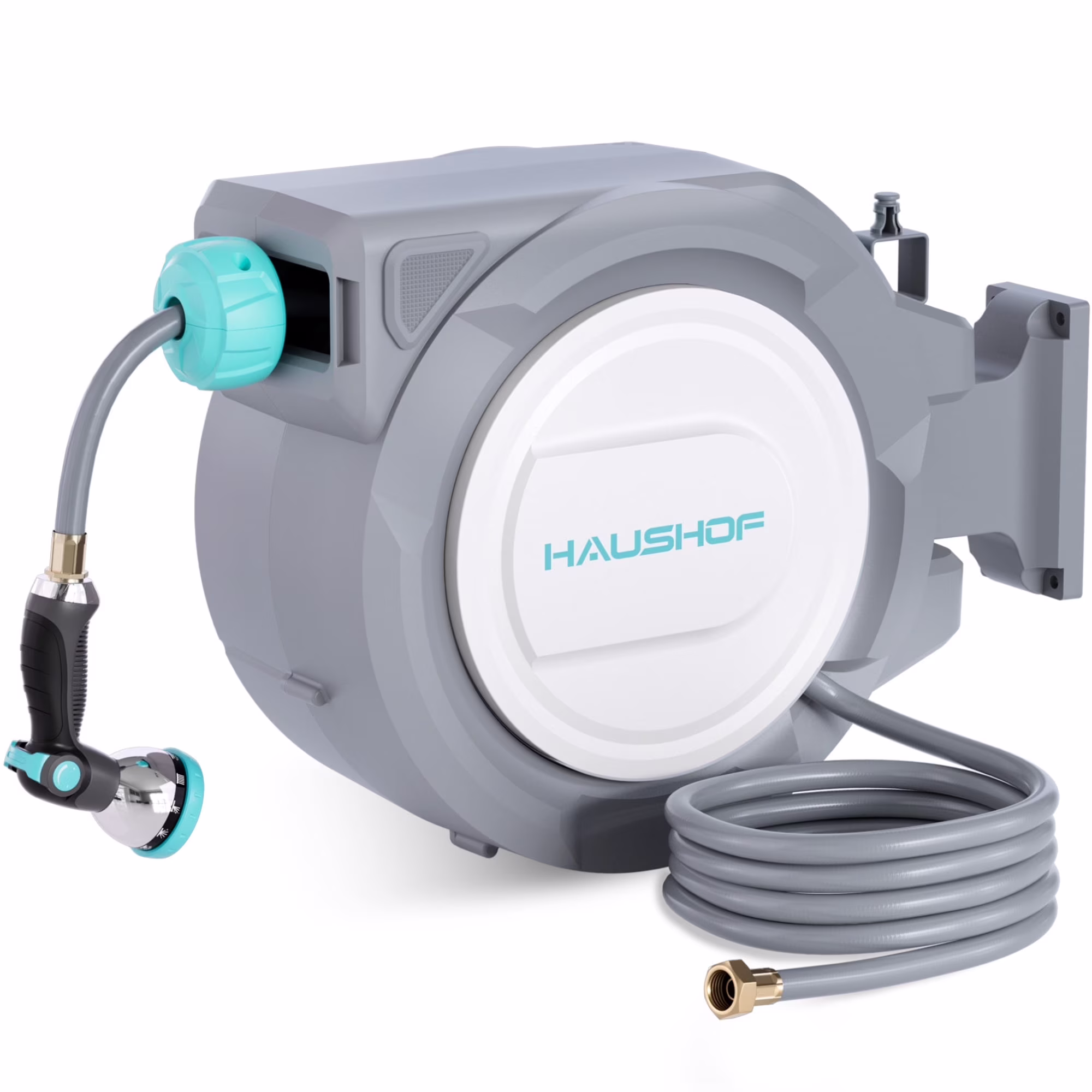HAUSHOF 1/2 x 100 ft Retractable Garden Hose Reel with Automatic Rewind, 10-Pattern Spray Nozzle, Durable High-Pressure Hose, and 180�� Swivel Bracket �C Perfect for Watering Gardens, Cleaning Patios