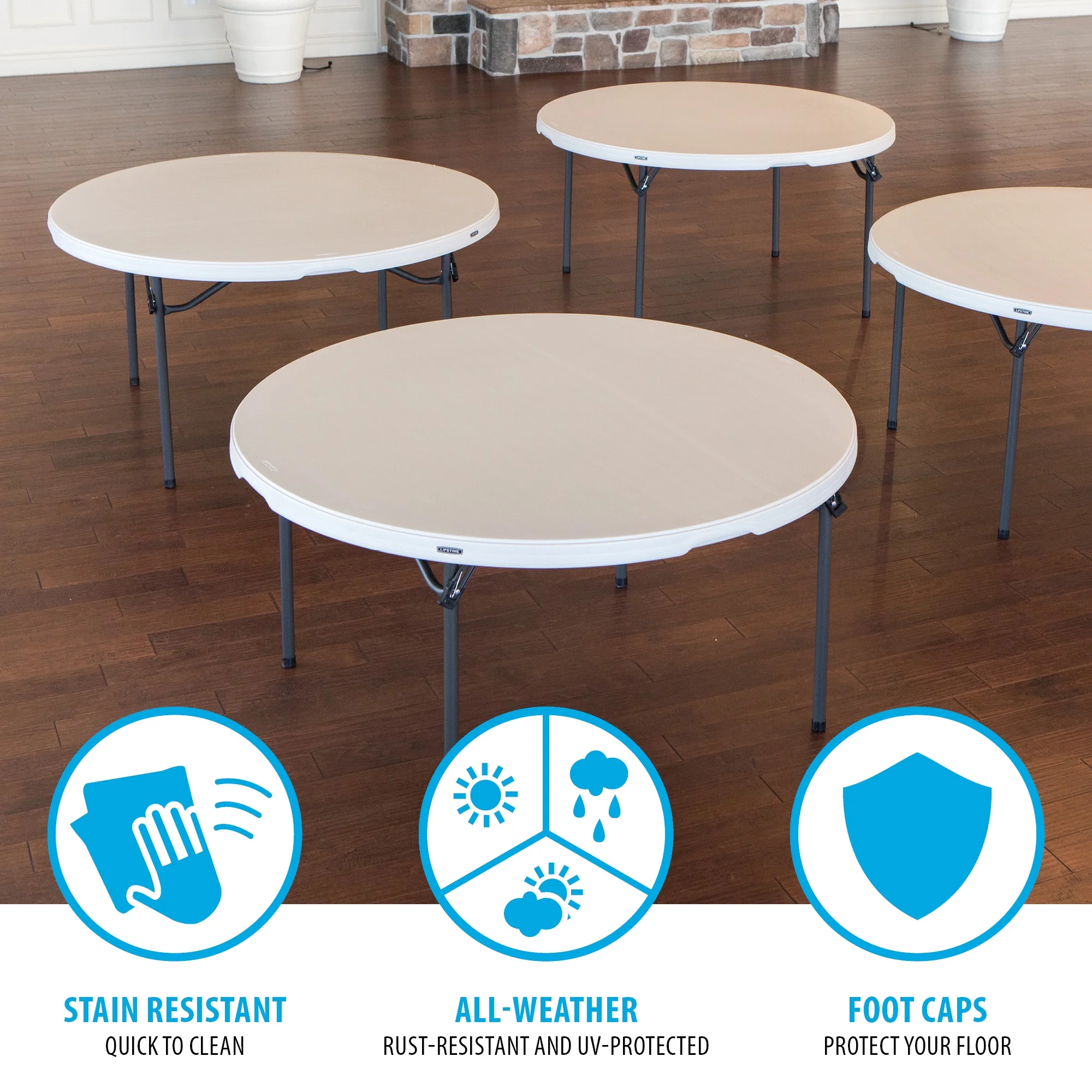 60 inch Round Folding Table, Indoor/Outdoor Commercial Grade, Almond (280435)(Almond / Bronze) - Image 7