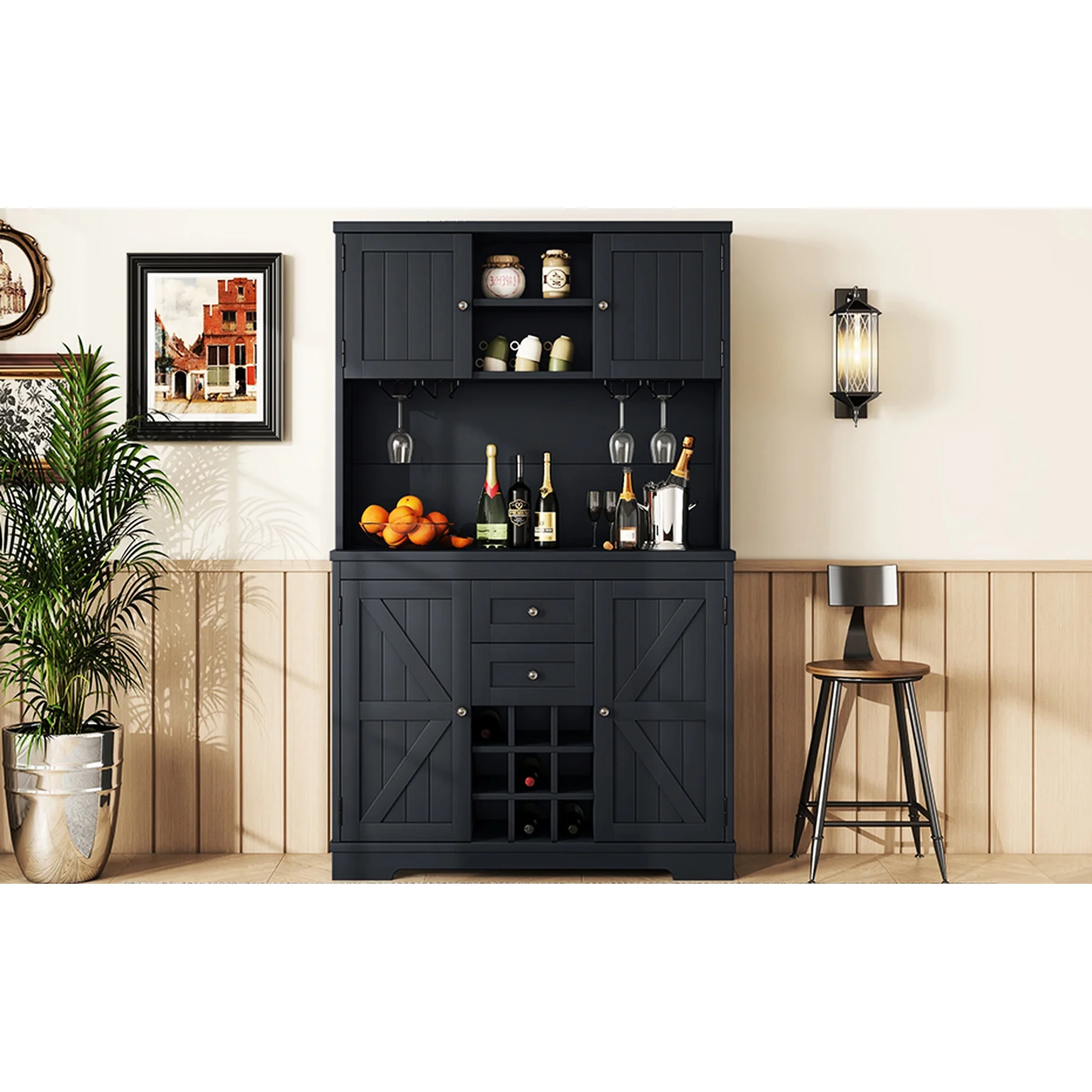 Dark Blue Dining Room Storage Cabinet With Shelves Coffee Bar Drawers For Kitchen Antique Drawers, Shelves, And Cabinets(Antique Blue) - Image 4